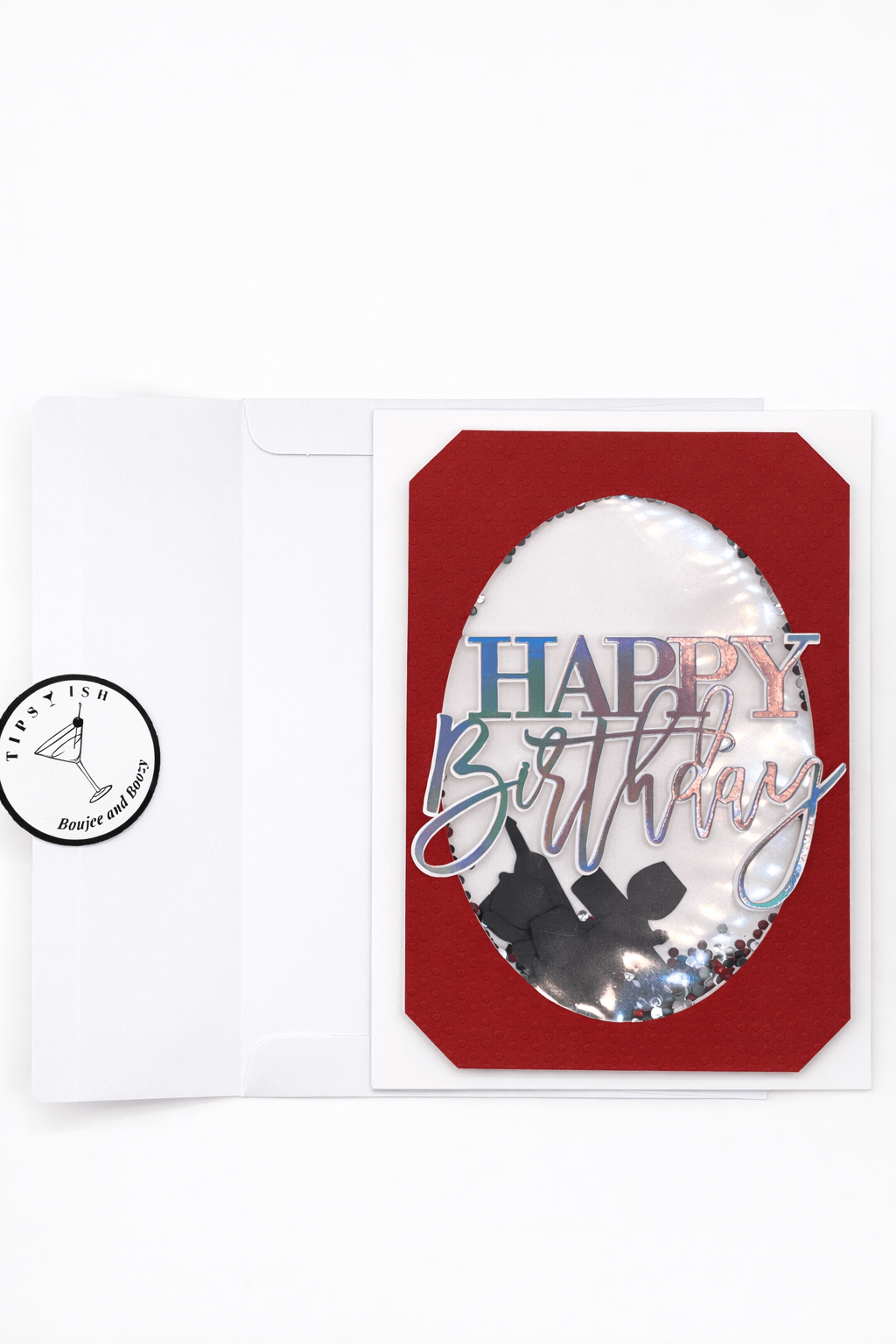 Happy Birthday card with a metallic design on a white background