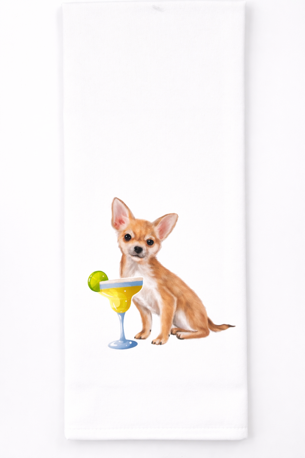Chihuahua dog with a cocktail on a white background