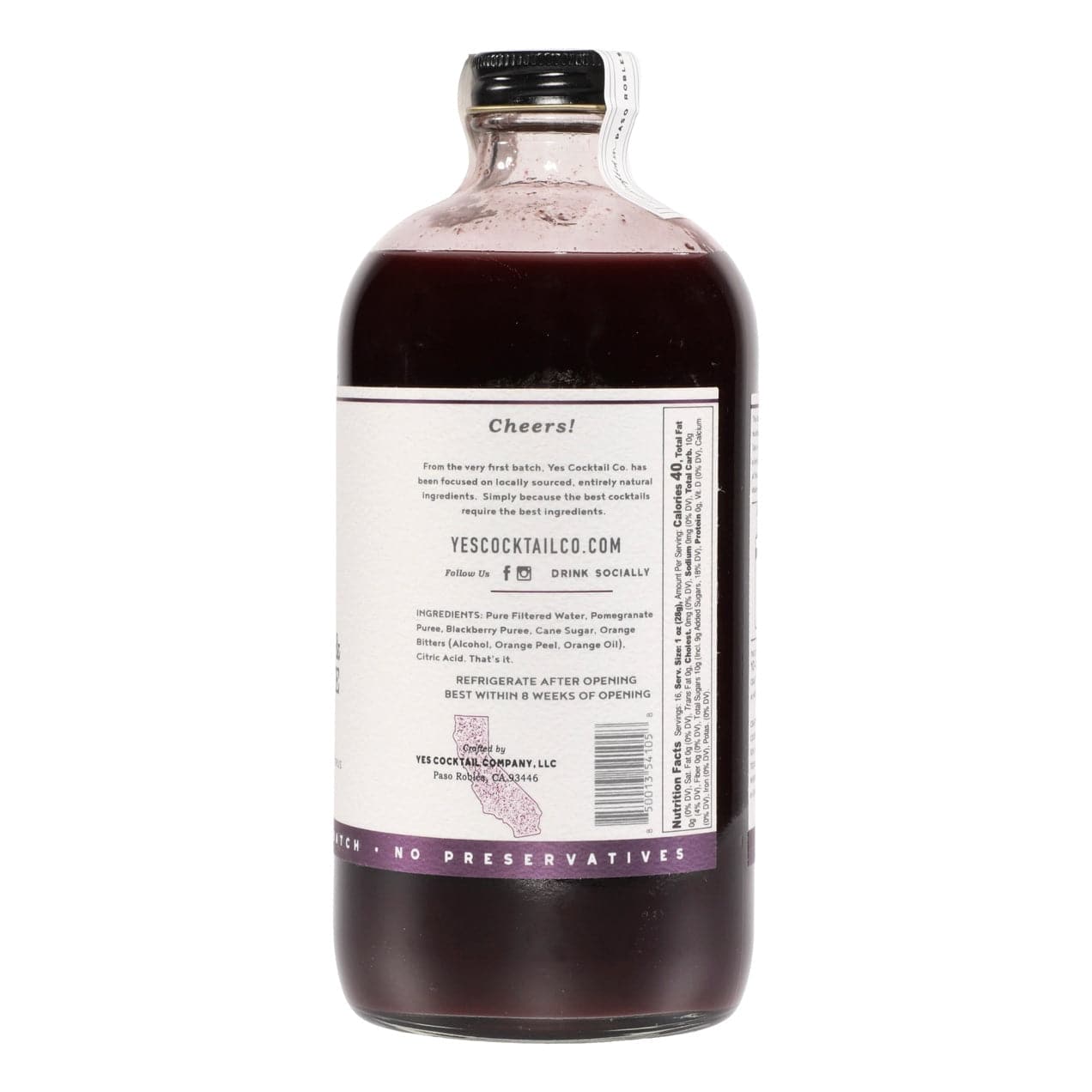 nutrition information for blackberry pomegranate cocktail mix