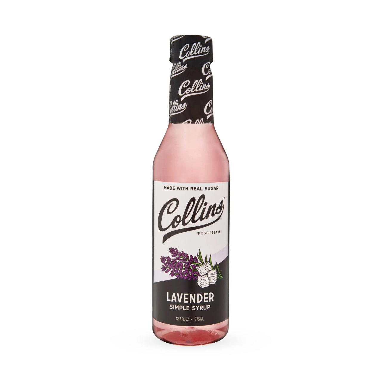 Collins Lavender Simple Syrup bottle on a white background