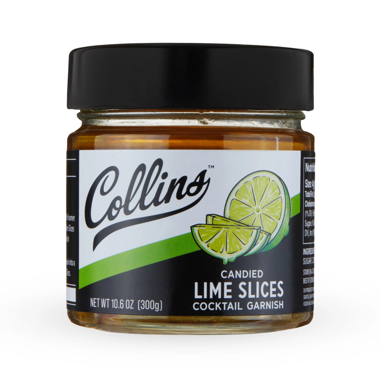 Jar of Collins Candied Lime Slices on a white background