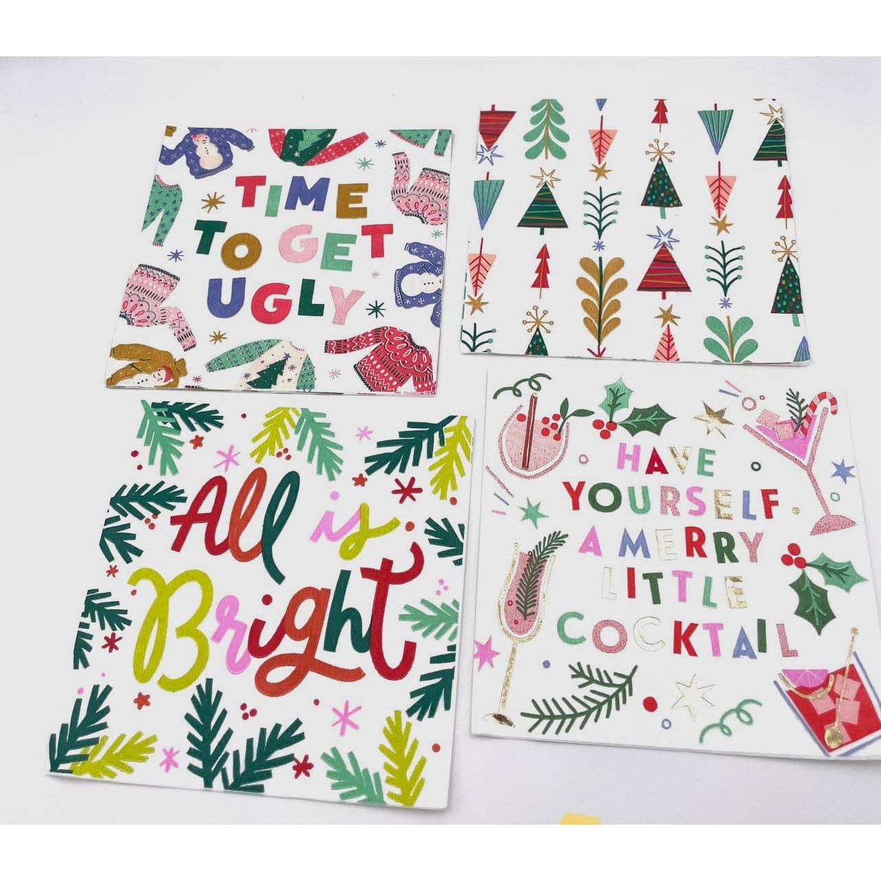 display of our different styles of cocktail napkins for the holidays