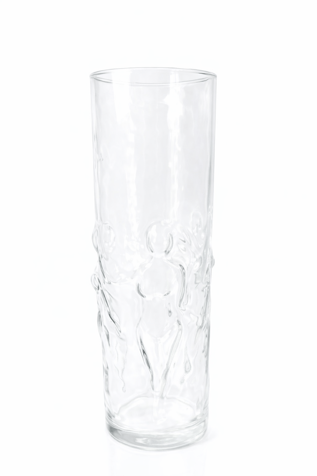 Clear glass with textured design on a white background
