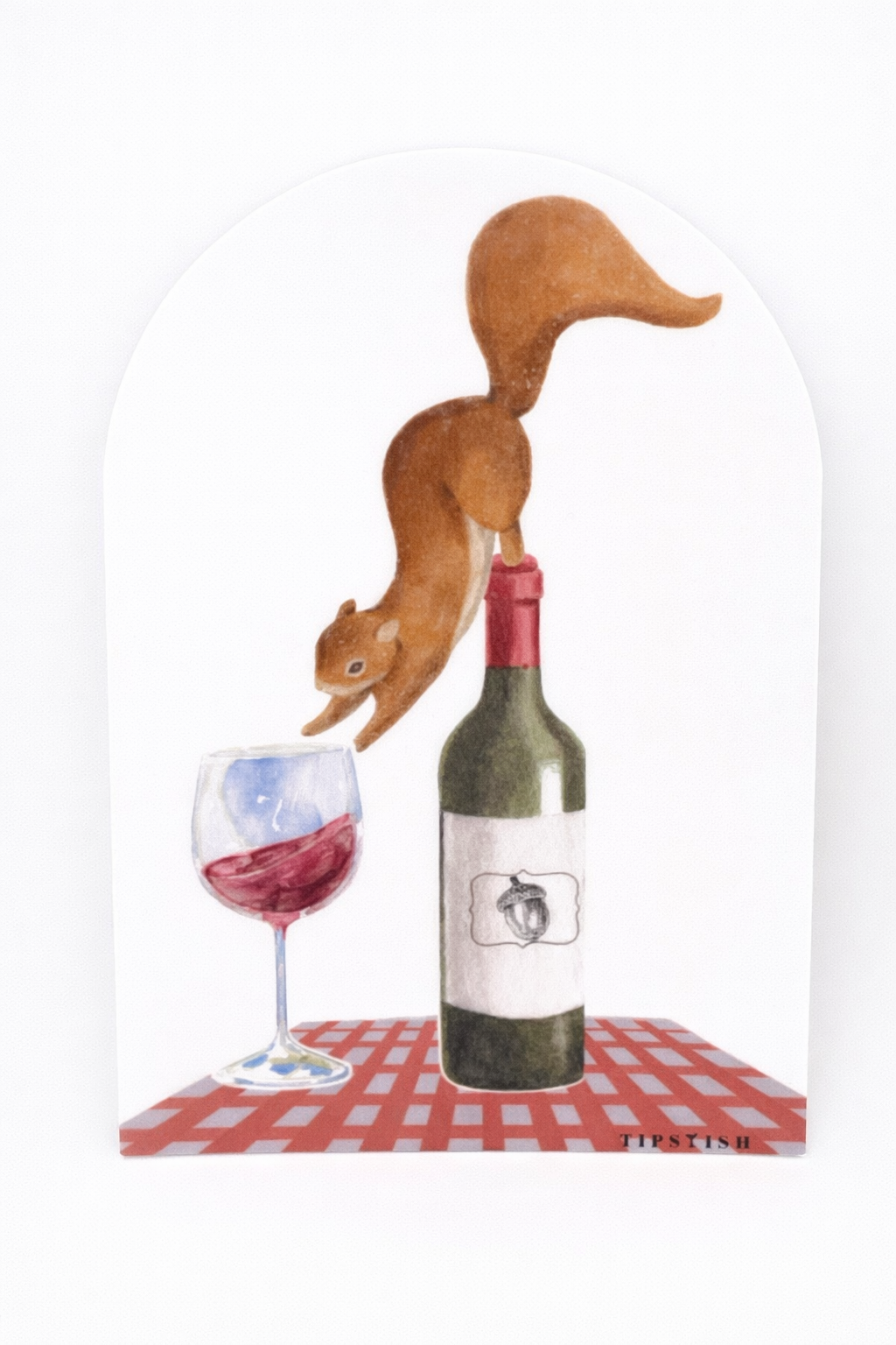 Wine squirrel vinyl sticker featuring a squirrel balancing on a wine bottle reaching for a glass of red wine