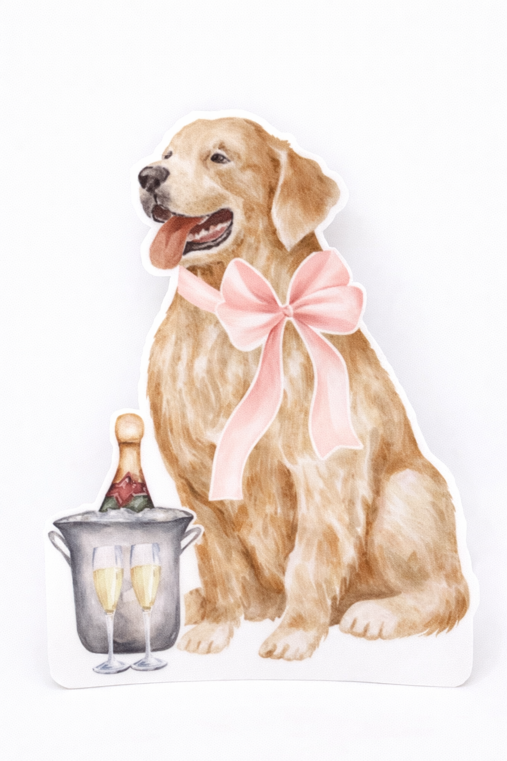 Golden Retriever cocktail sticker with champagne bucket and glasses