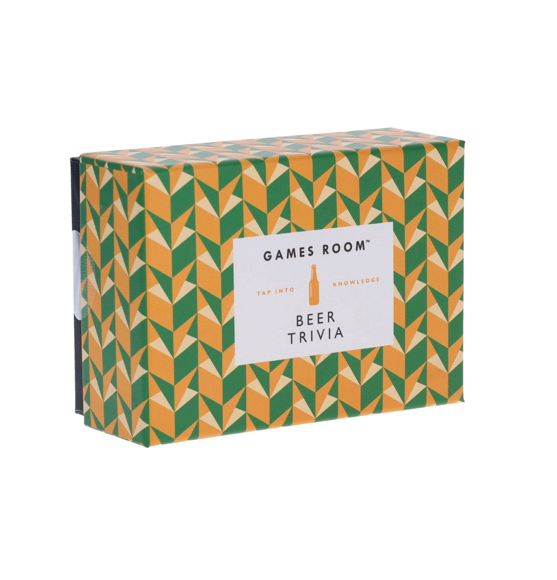 Beer Trivia game box with retro geometric design, a fun trivia game and gift for cocktail and beer lovers.
