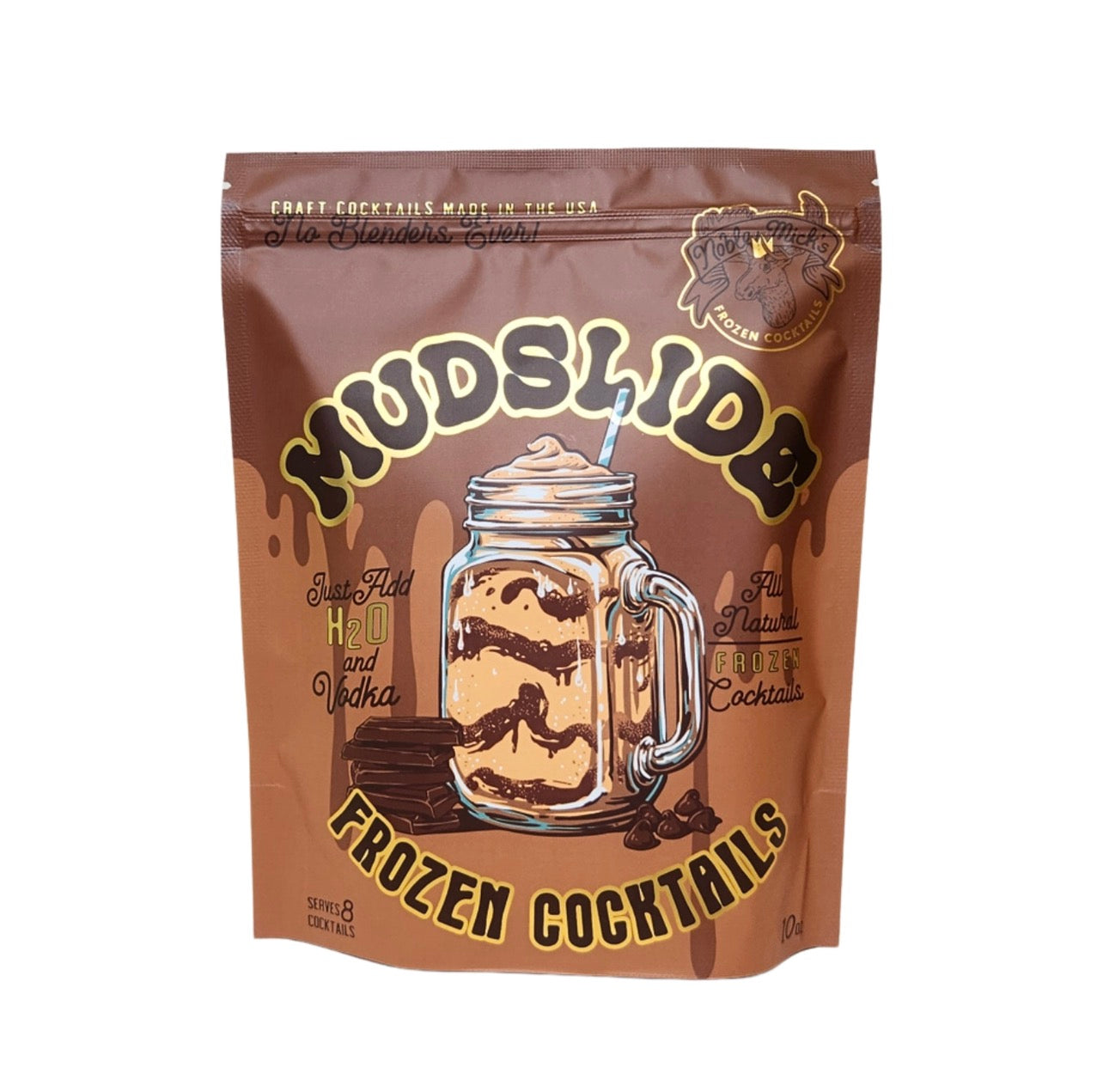 Noble Mick’s frozen mudslide cocktail mix pouch front packaging chocolate frozen cocktail mix
