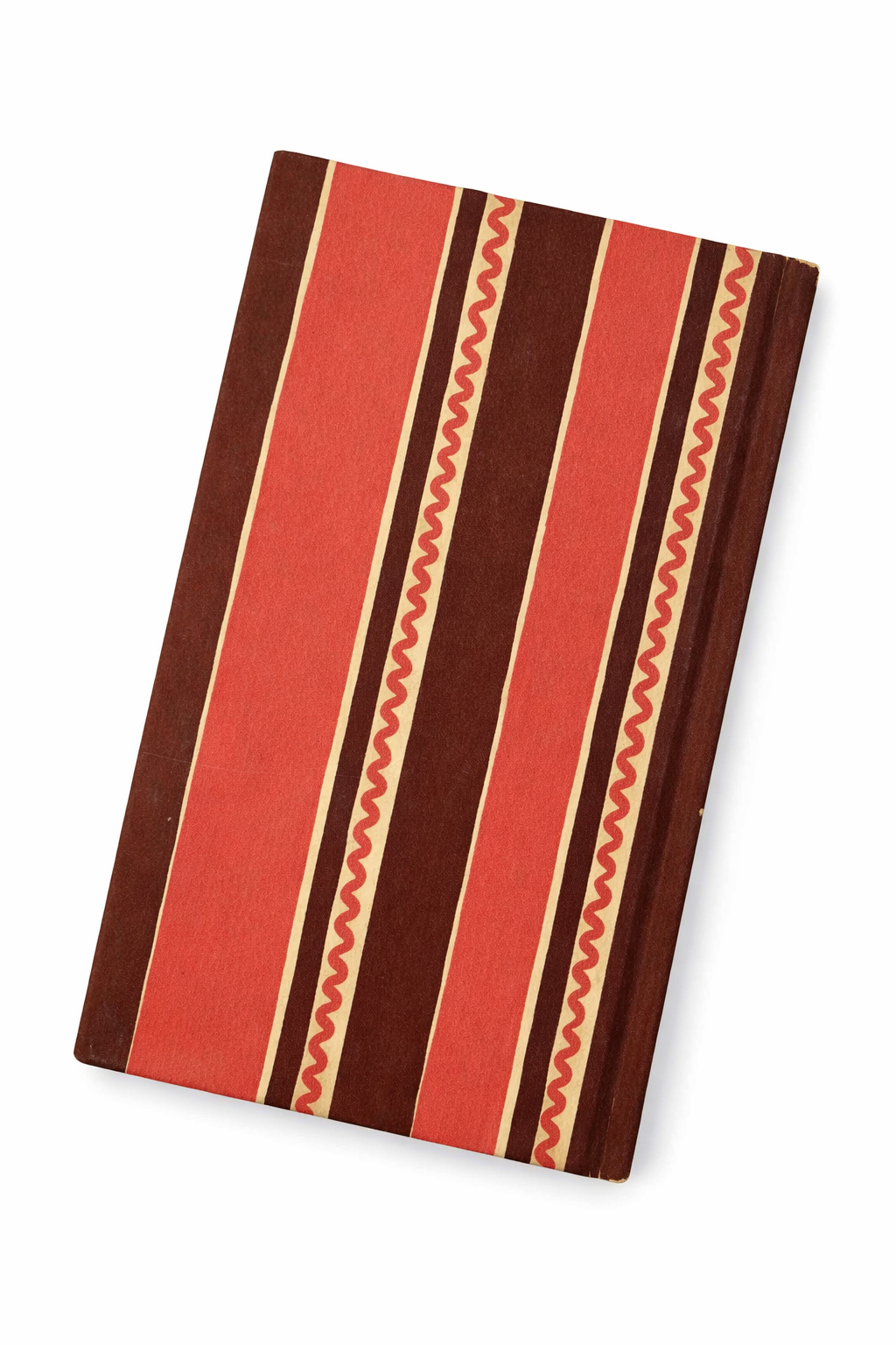Back cover of vintage Peter Pauper cocktail recipe book with red and brown striped design