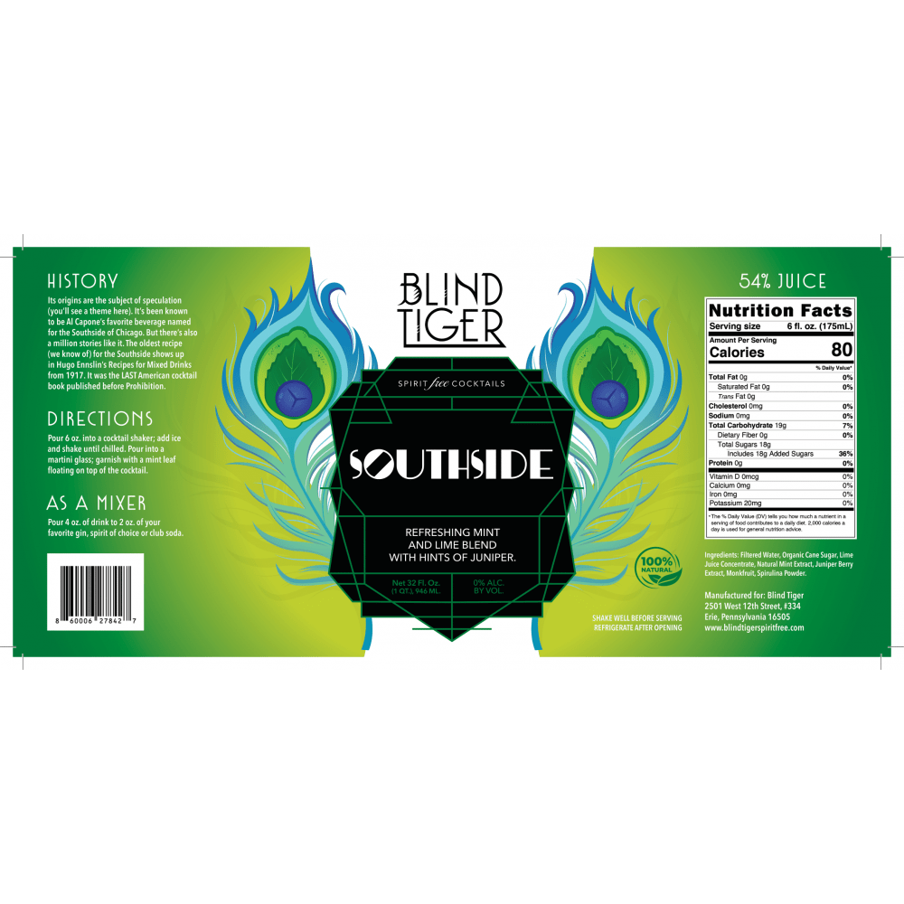 information label for southside drink