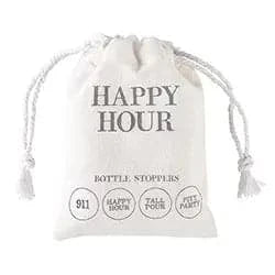 Set of 4 wine bottle stoppers in a canvas bag.
Sayings included: “911”, “Tall Pour”, “Pity Party”, “Happy Hour”