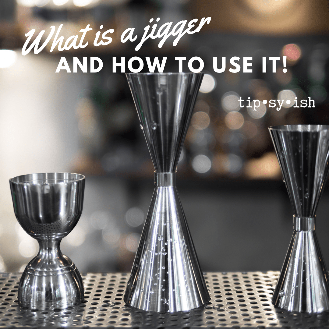 three different styles of jiggers displayed on a bar with blog title on "what is a jigger and how to use it"