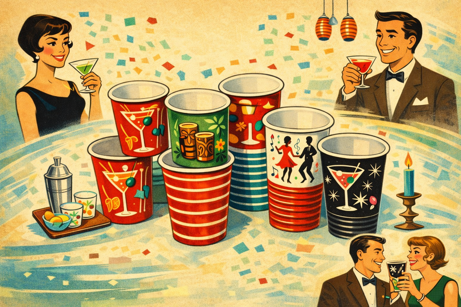 Retro advertisement for cocktail party cups
