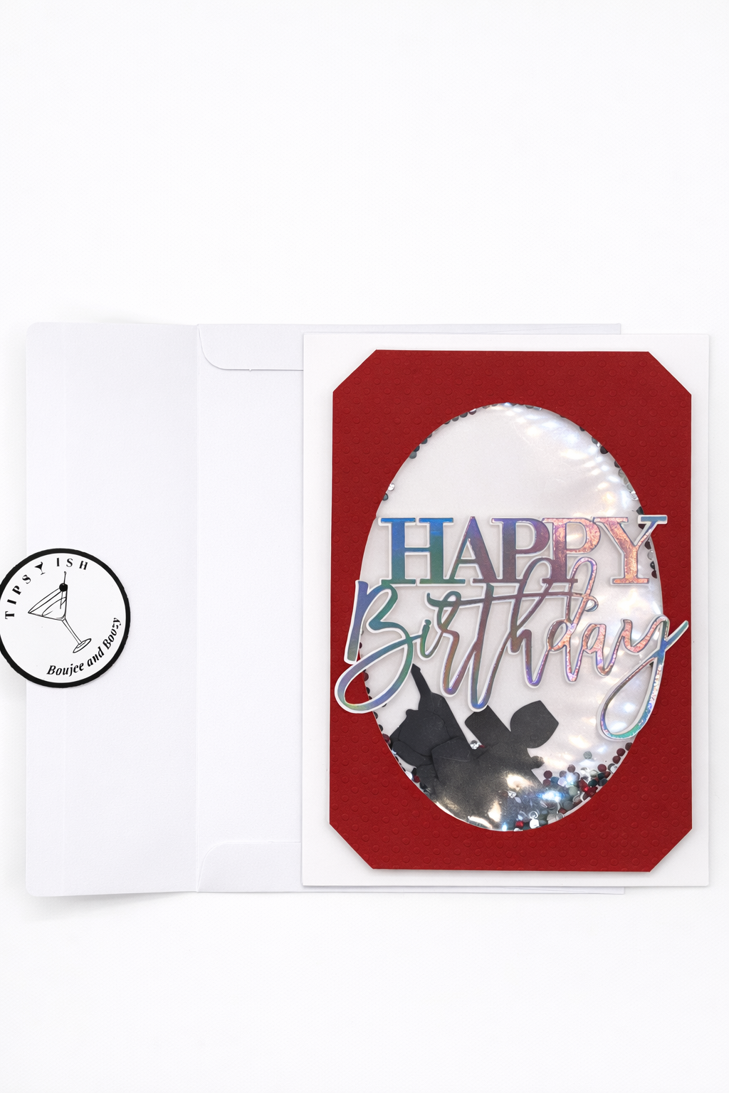 Happy Birthday card with a metallic  design on a white background