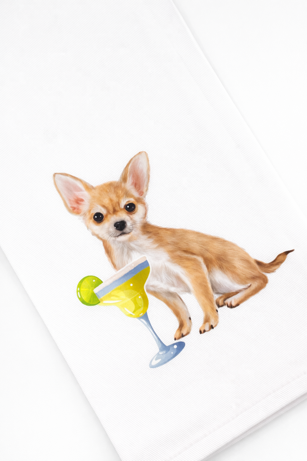 Chihuahua dog with a cocktail glass on a white background