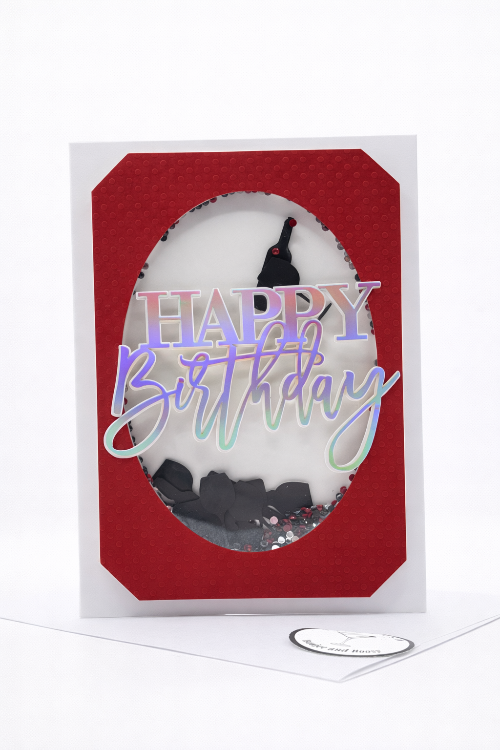 Birthday card with 'Happy Birthday' text and red border