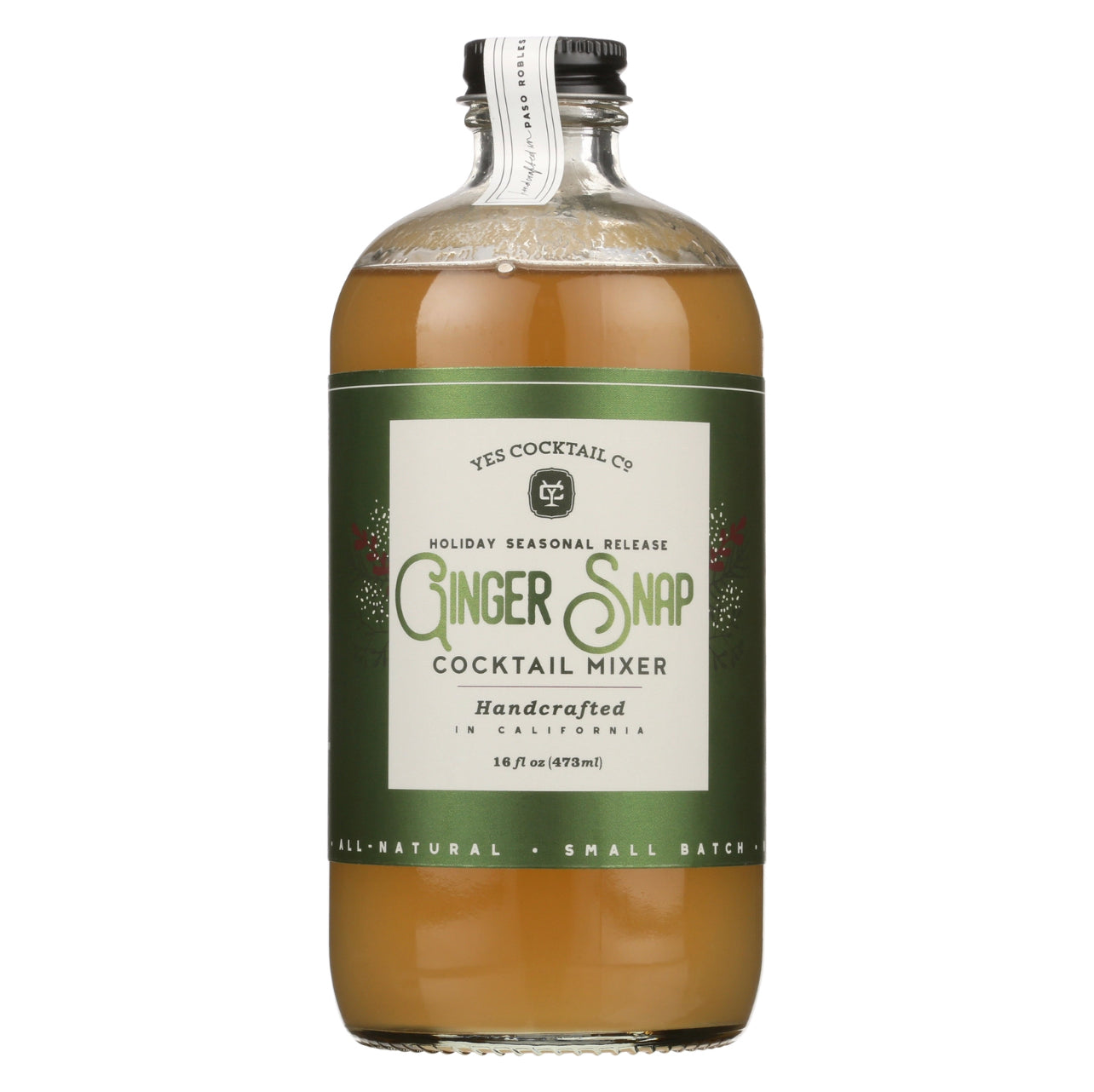 16 oz bottle of handcrafted Ginger Snap Cocktail Mixer made by Yes Cocktail Co