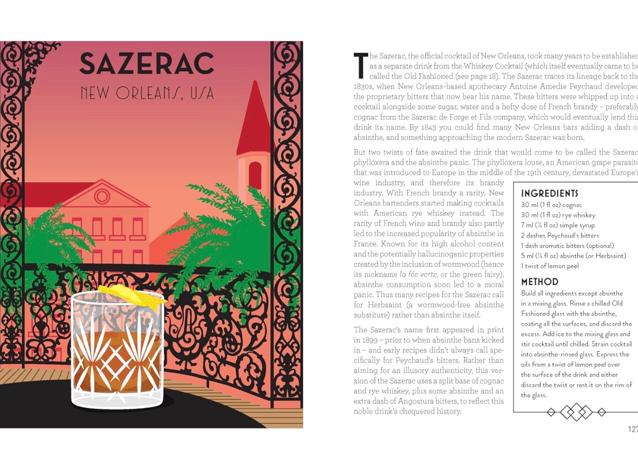 Sazerac cocktail illustration from New Orleans featured in Around the World in 80 Cocktails book
