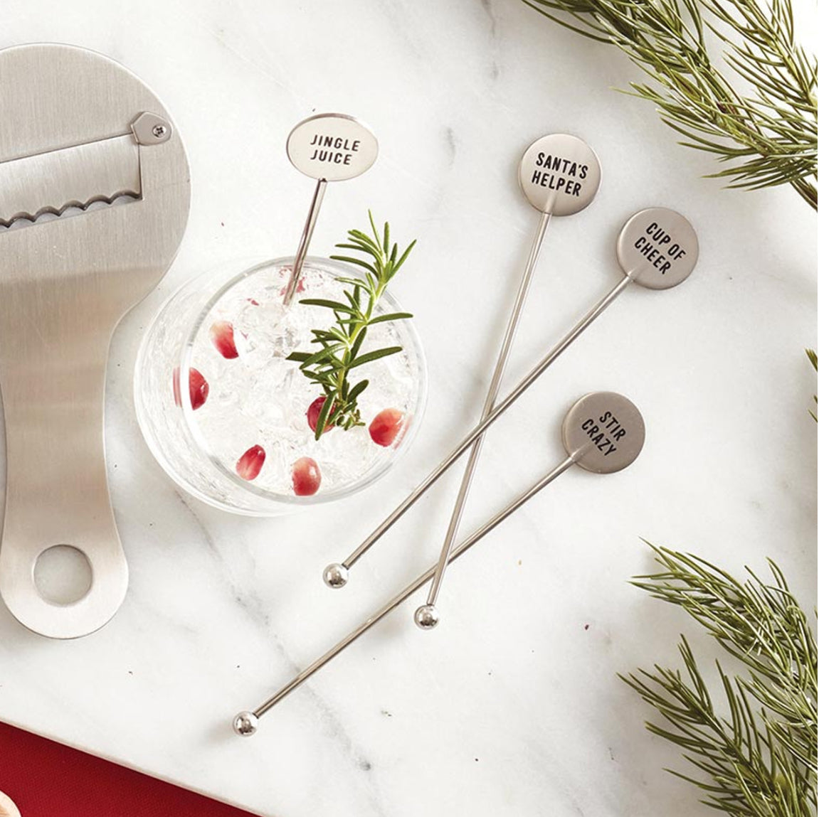Merry Mix, Stainless Steel Cocktail Stir Sticks - Set of 4