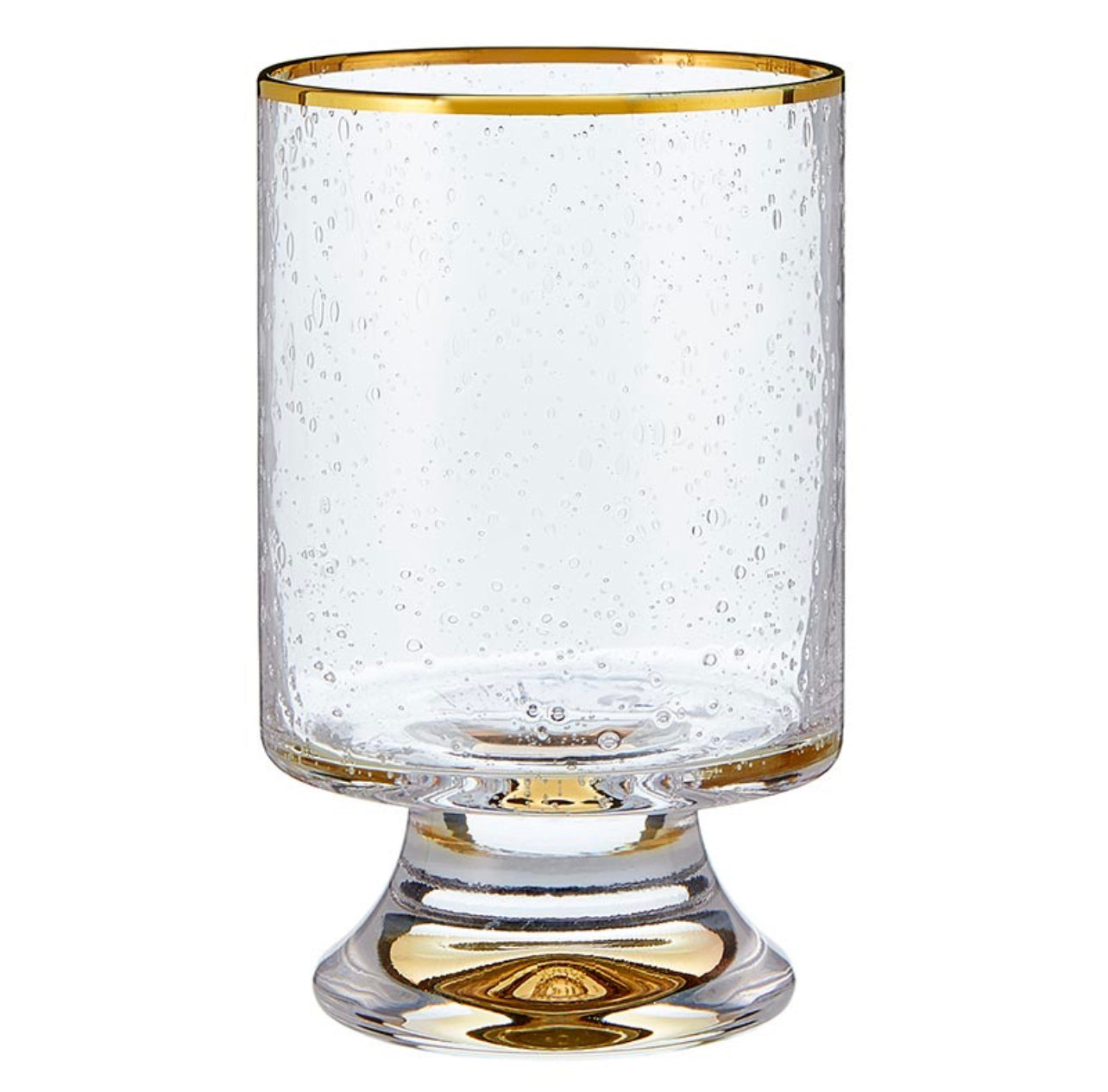 double old fashioned featuring clear seeded glass and a gold rim
