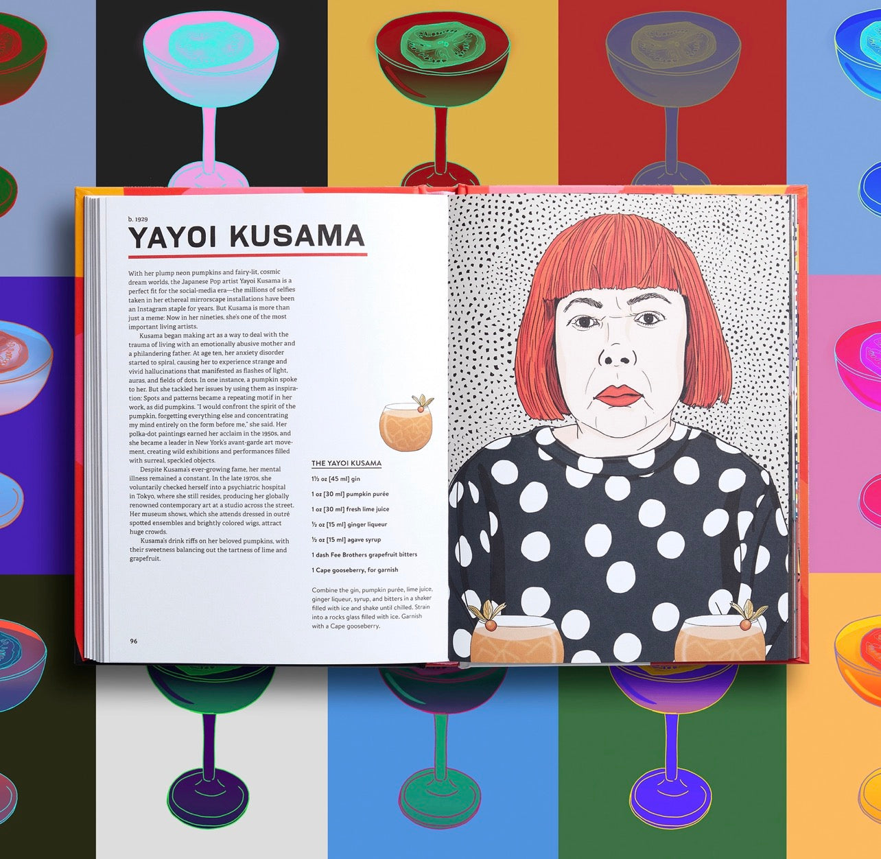Art Boozel interior spread with colorful pop art cocktail illustrations