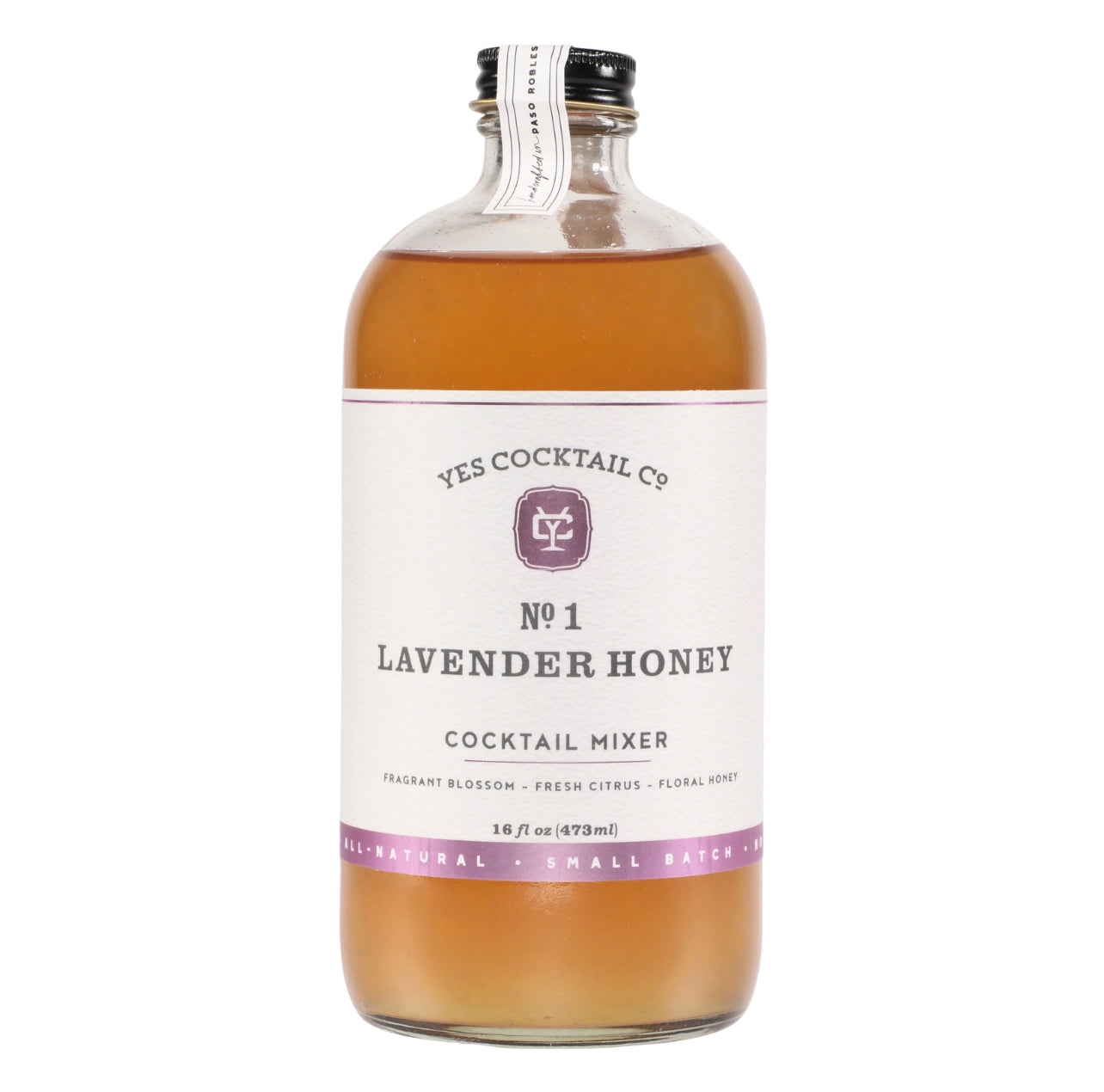 16 oz bottle of handcrafted Lavendar and Honey Cocktail Mixer made by Yes Cocktail Co