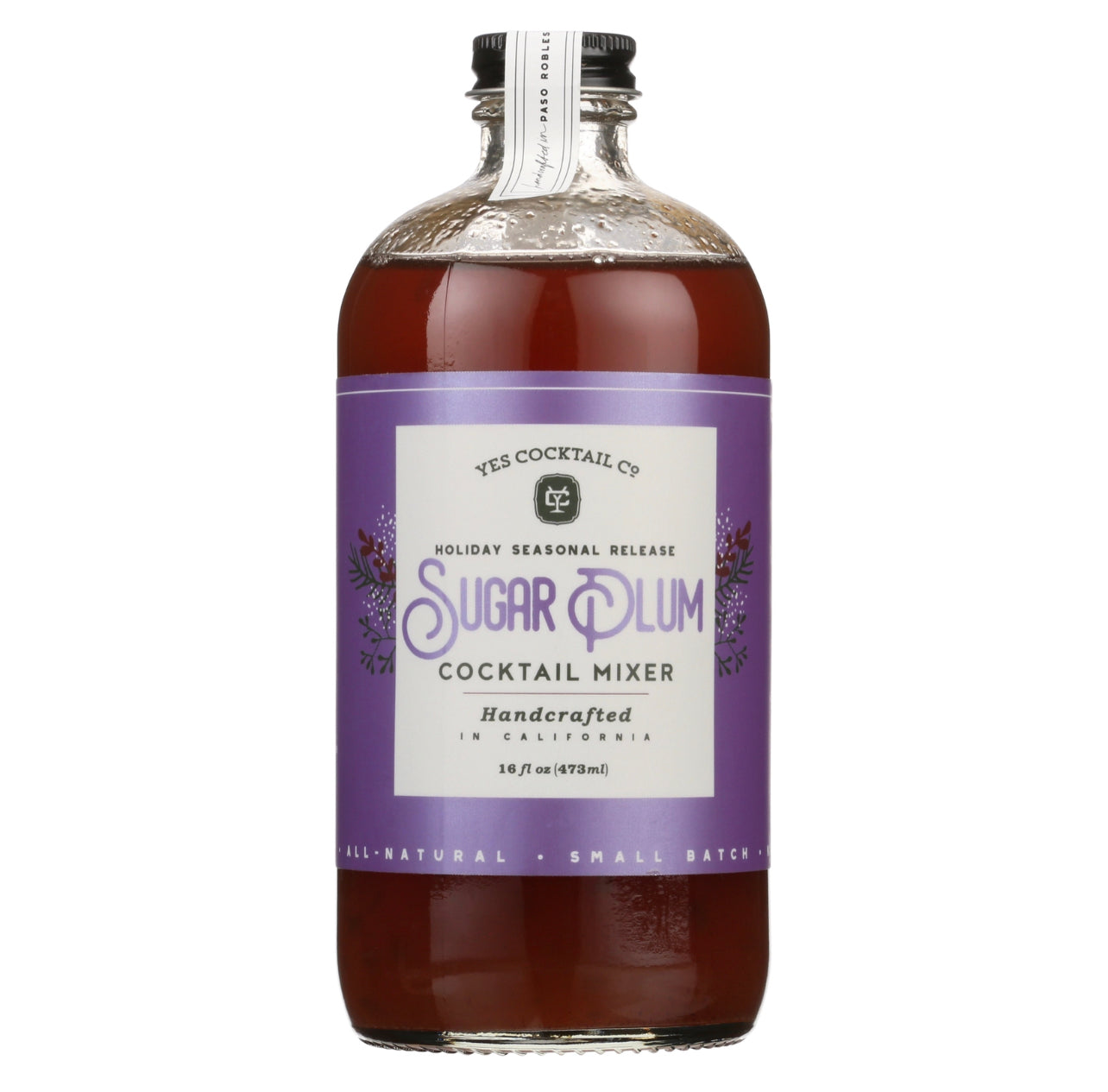 16 oz bottle of hand crafted Sugar Plum Cocktail Mixer made by Yes Cocktail Co