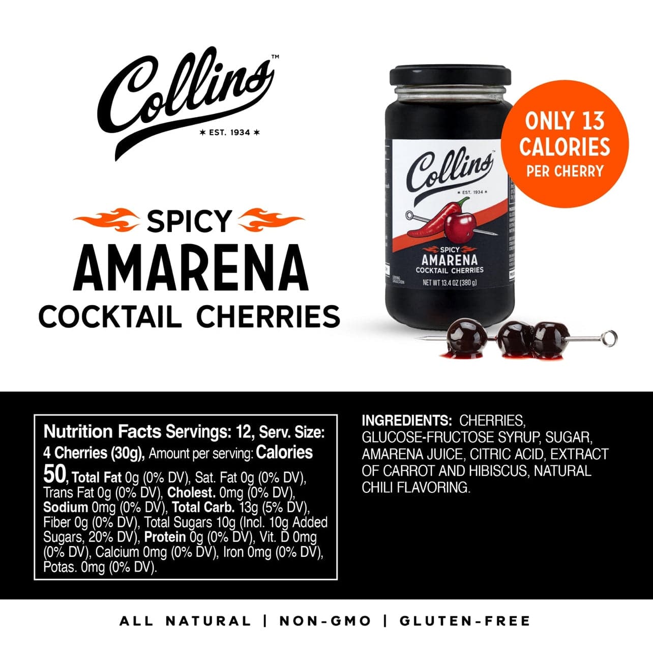 Gourmet Italian Spicy Stemless Amarena Cherries - 13.4 oz