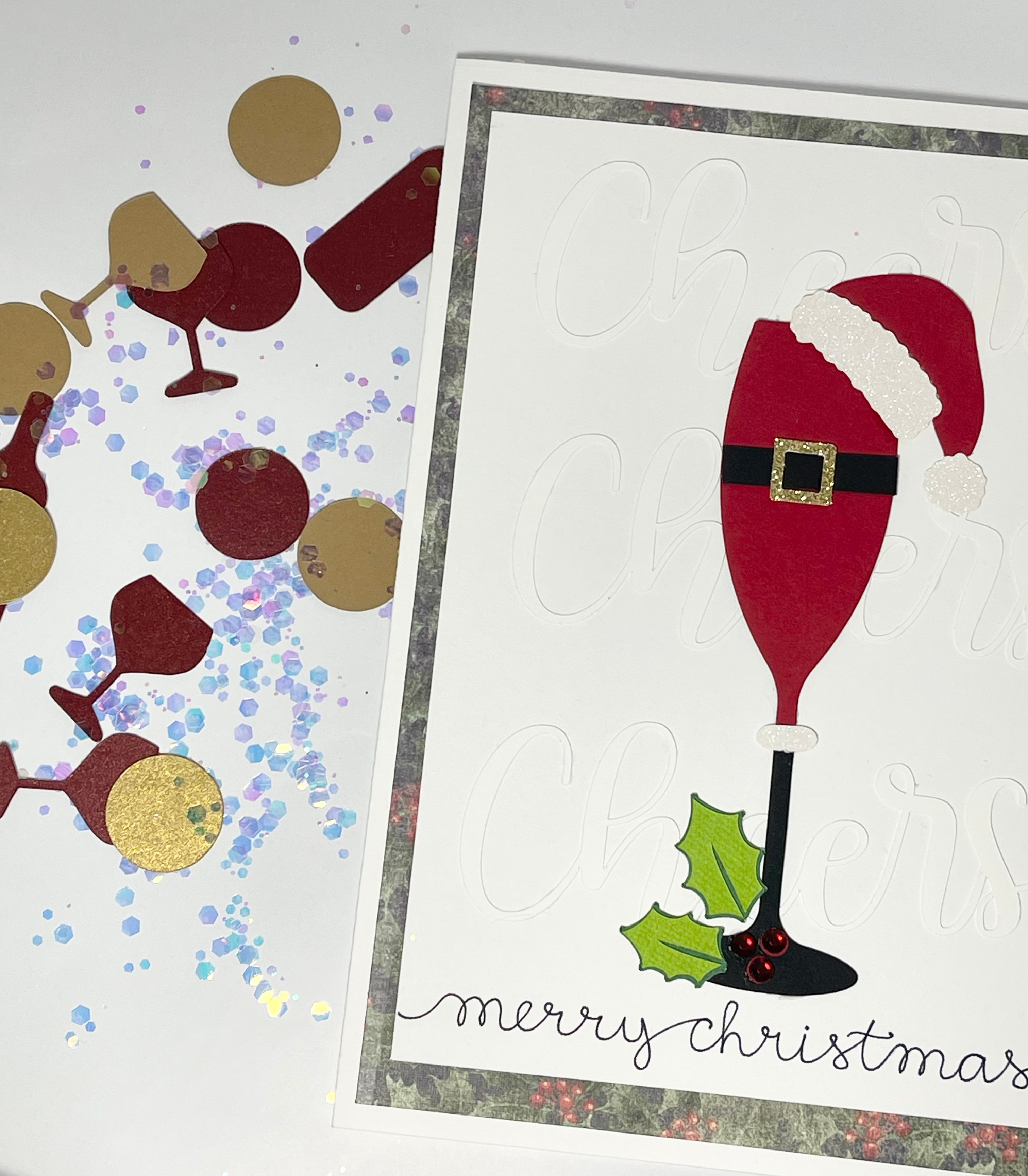 Cheers, Santa Wine Blank Handmade Christmas Card With Cocktail Confetti