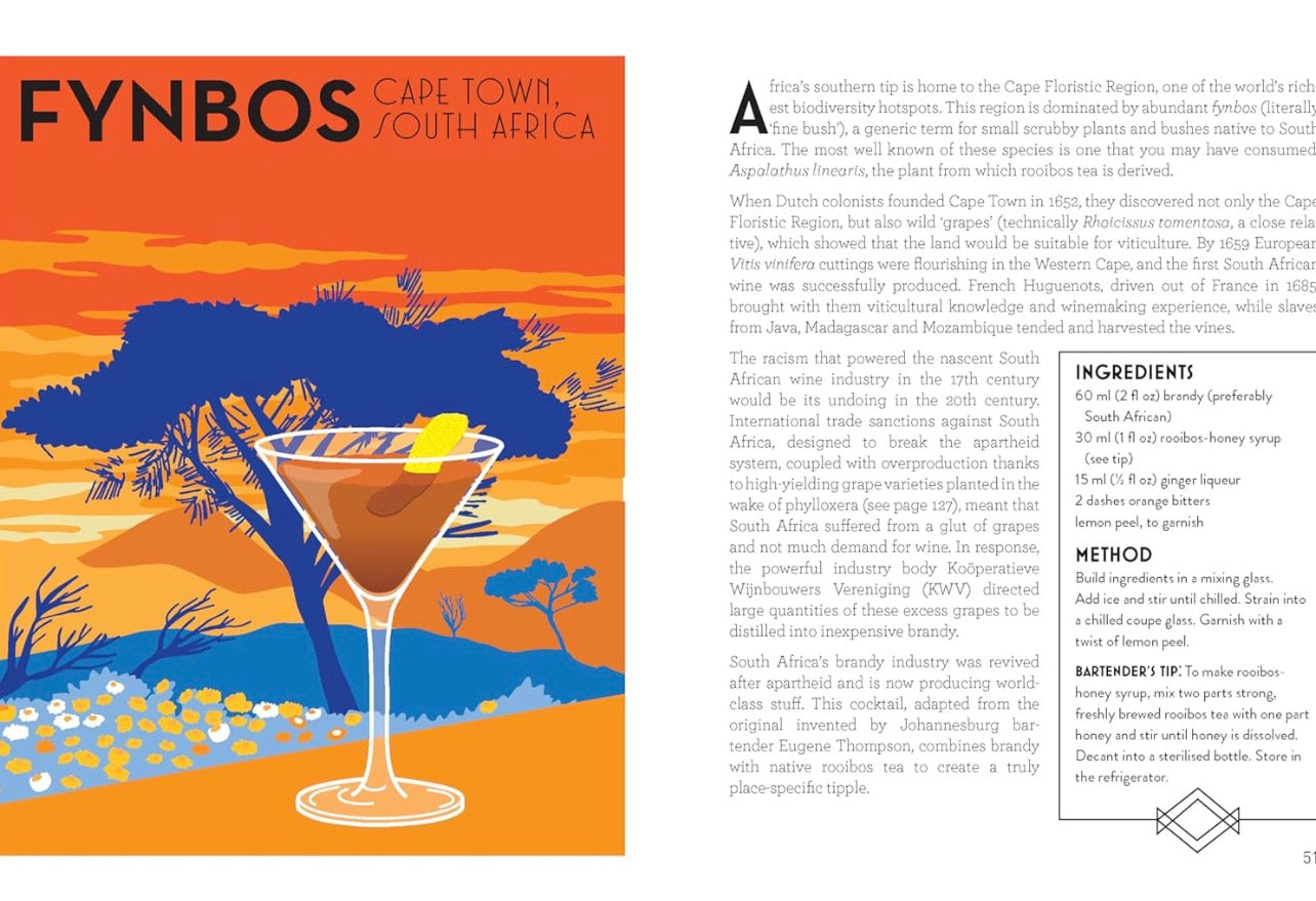 Fynbos cocktail illustration inspired by South Africa from Around the World in 80 Cocktails book