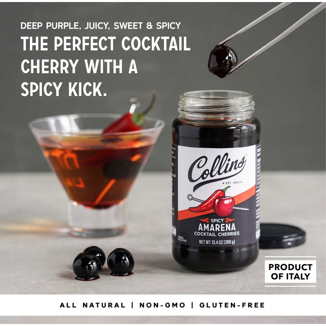 Gourmet Italian Spicy Stemless Amarena Cherries - 13.4 oz