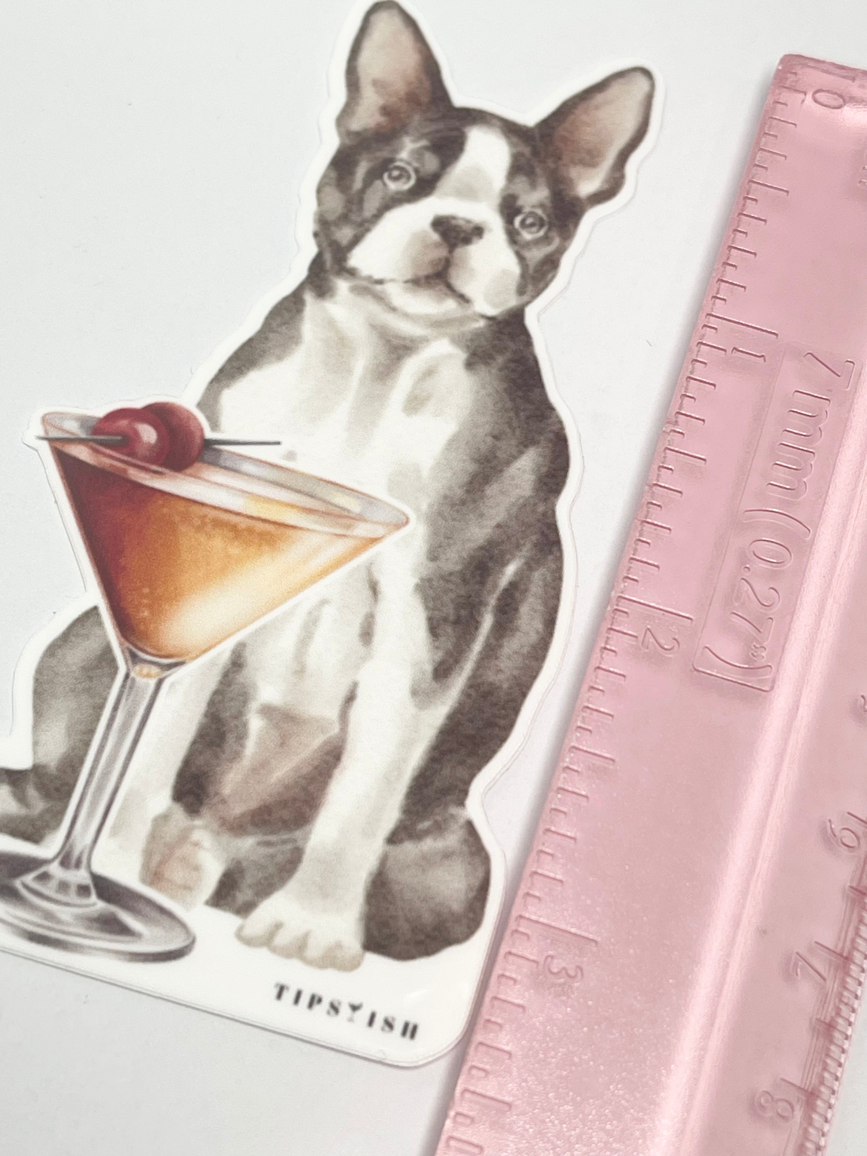 Boston Terrier And Ward 8 Cocktail: Waterproof Vinyl Sticker