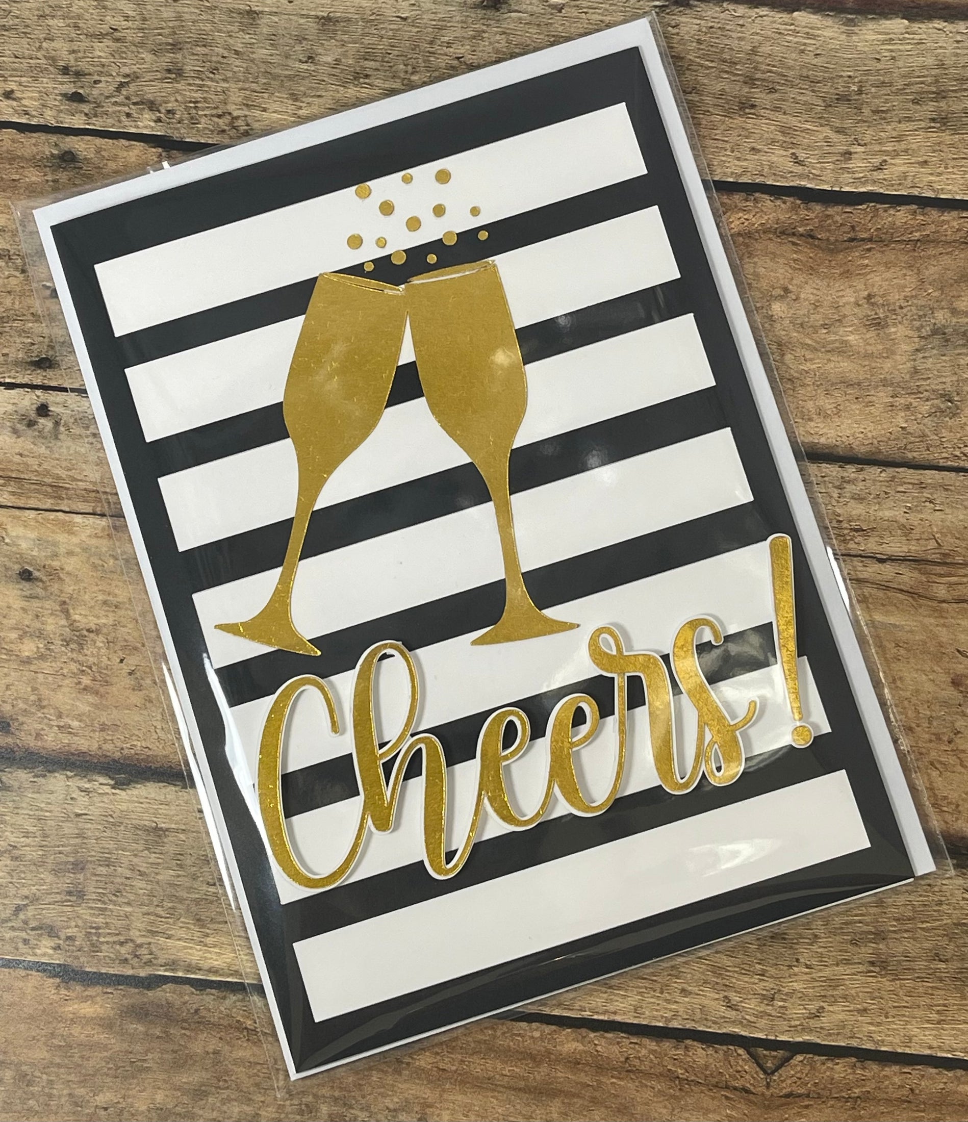 Handmade Cheers Card With Champagne in Gold Foil and Cocktail Confetti; Birthday card, Anniversary Card, Wedding Card