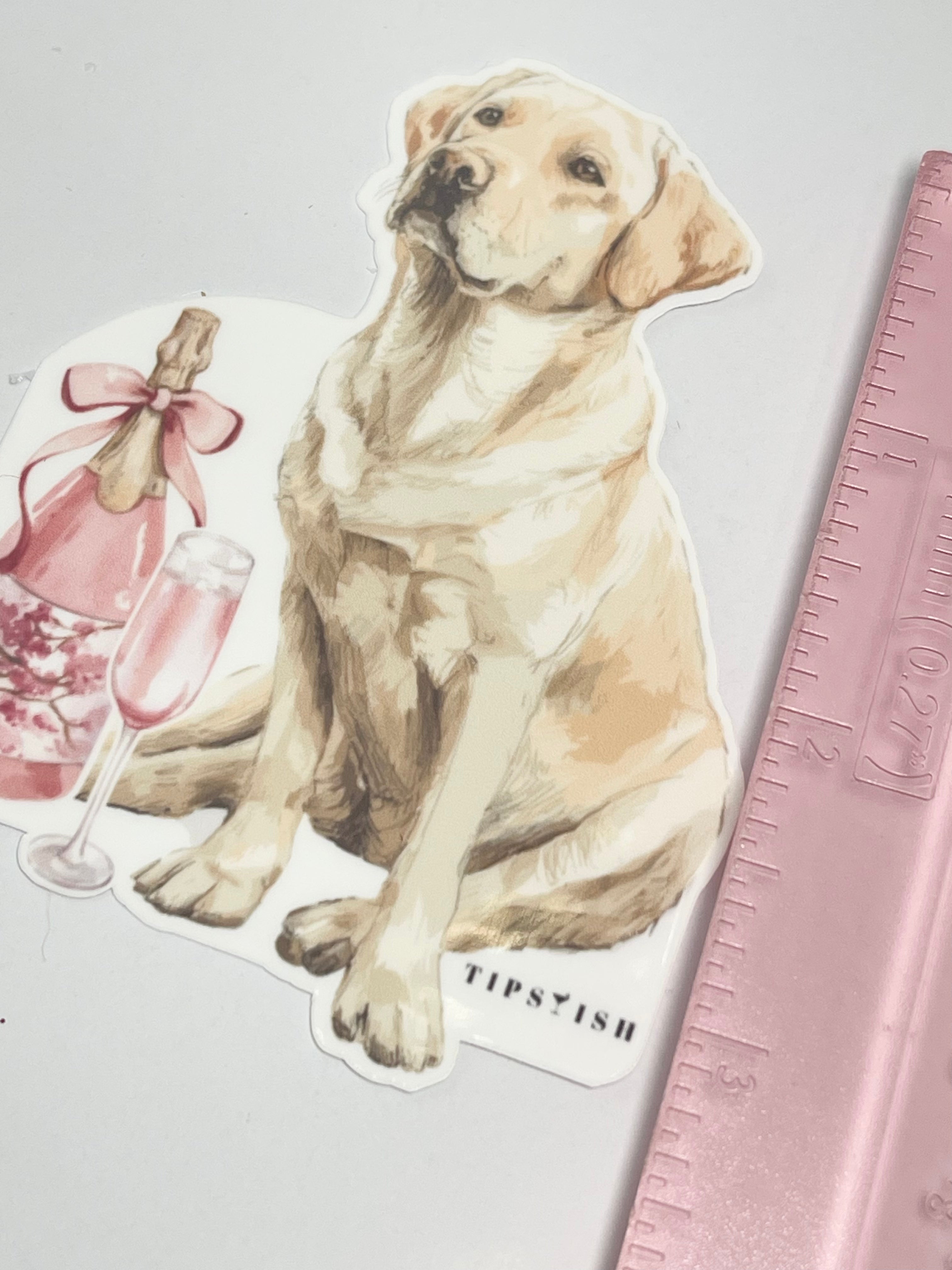 Golden Labrador Retriever With Bottle of Wine: Waterproof Vinyl Sticker