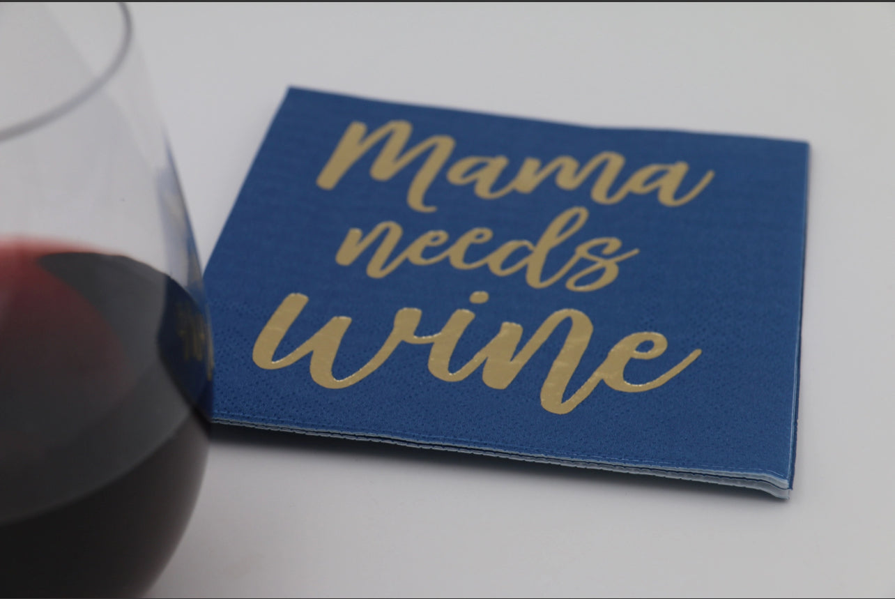 Mama Needs Wine, Foil Napkins - 20 count