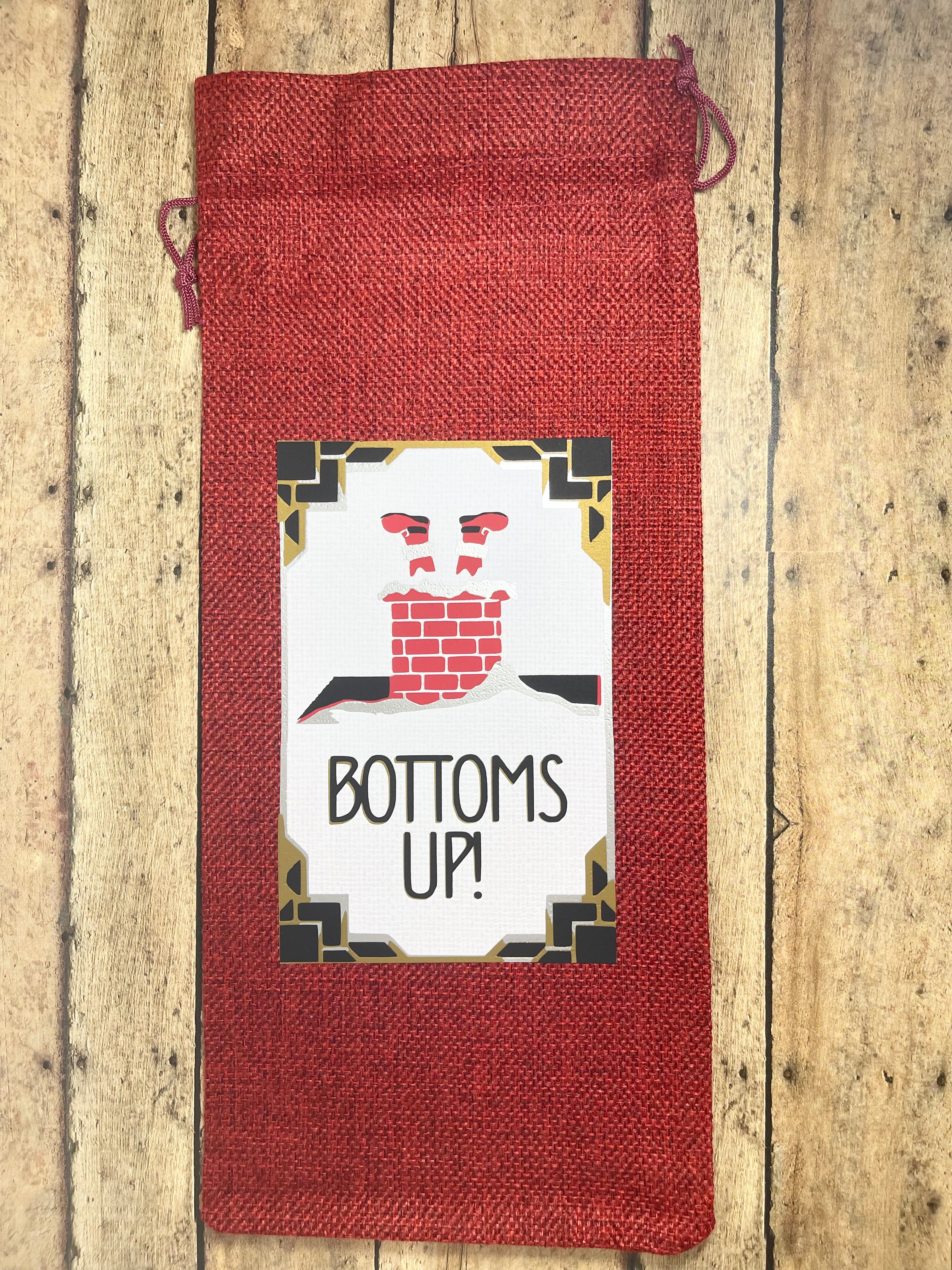 Bottoms Up, Santa in Chimney Wine Bag Gift Set With Ribbon and Gift Tag