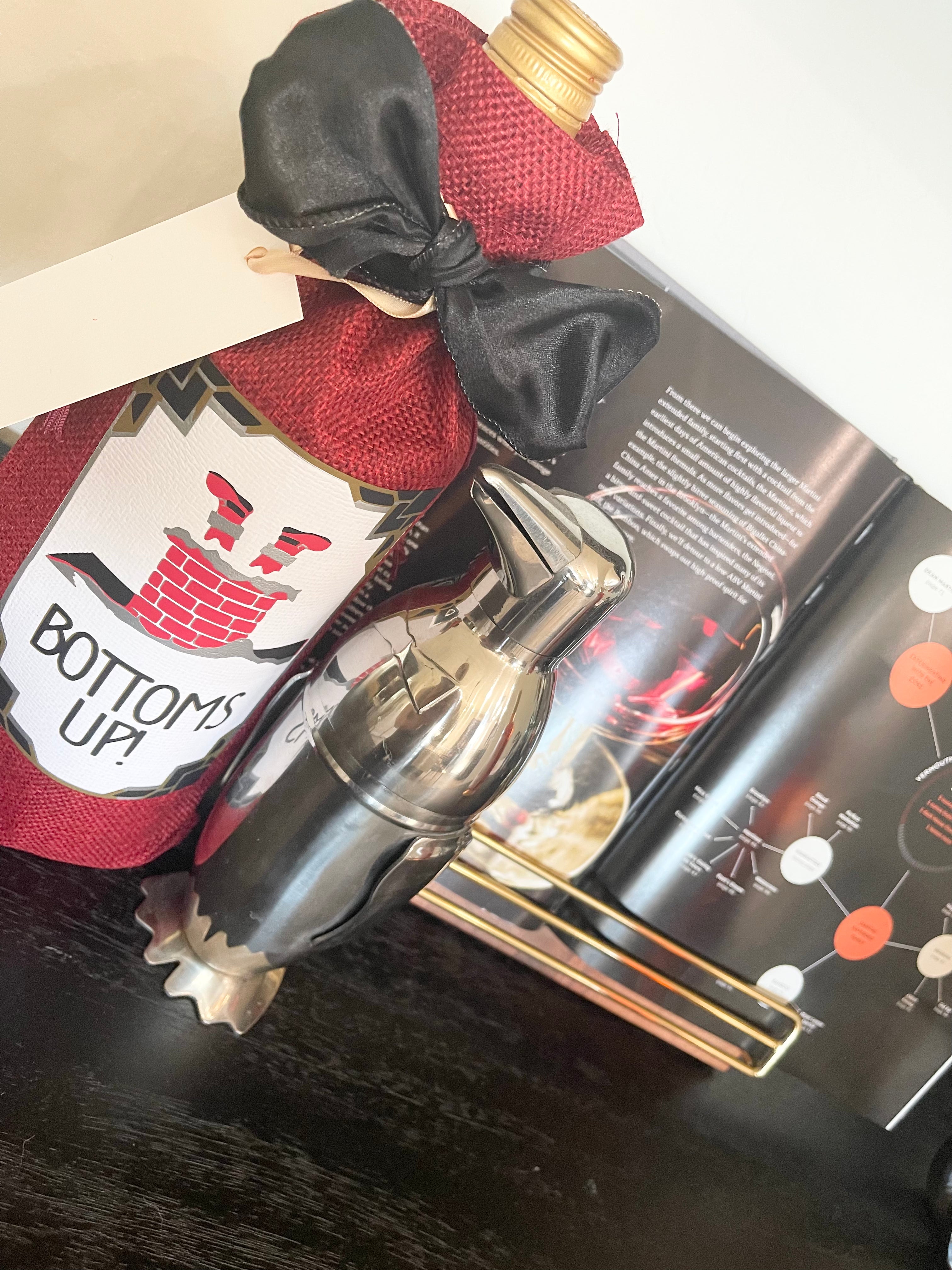 Bottoms Up, Santa in Chimney Wine Bag Gift Set With Ribbon and Gift Tag