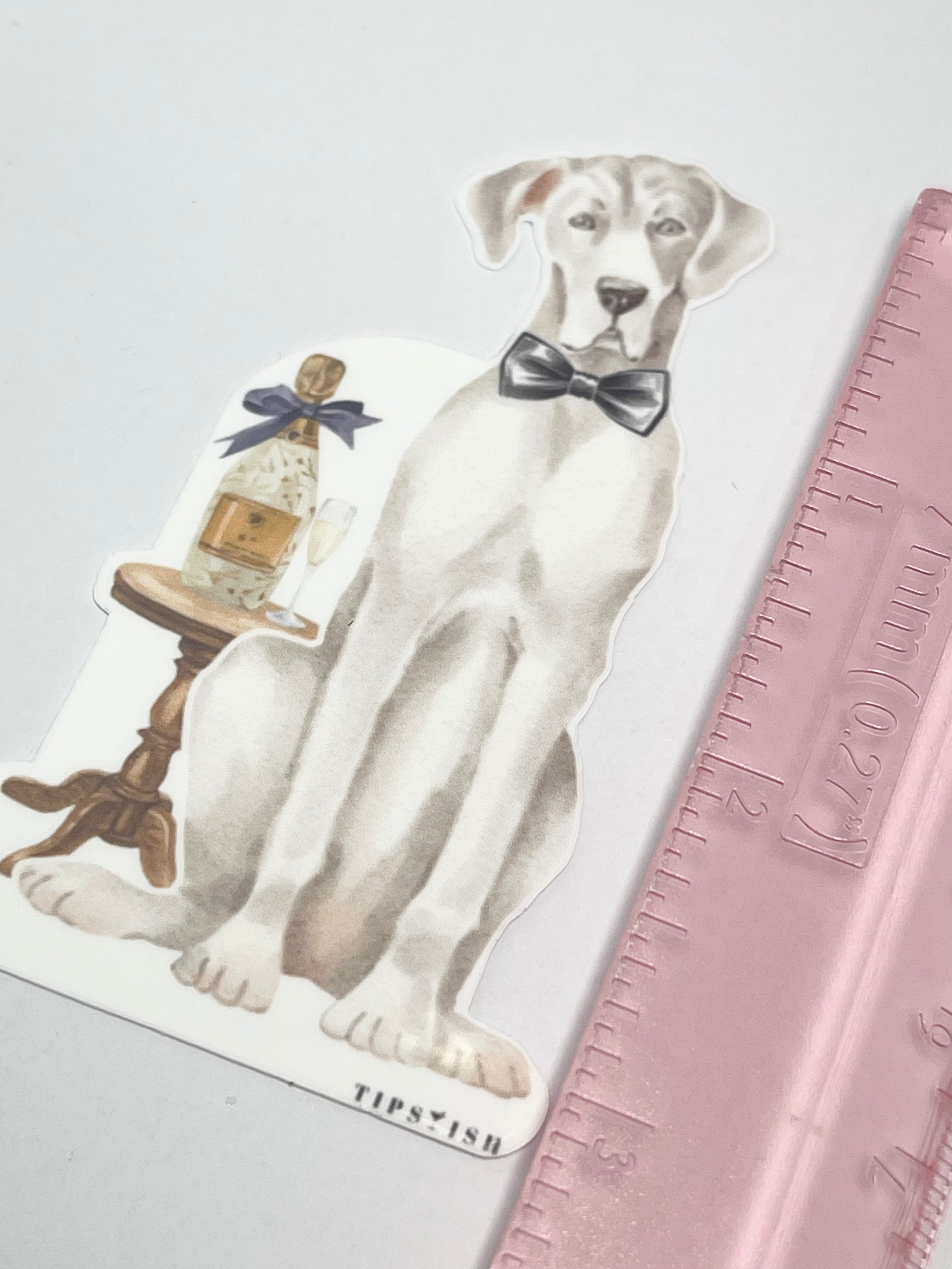 Great Dane With Champagne: Waterproof Vinyl Sticker