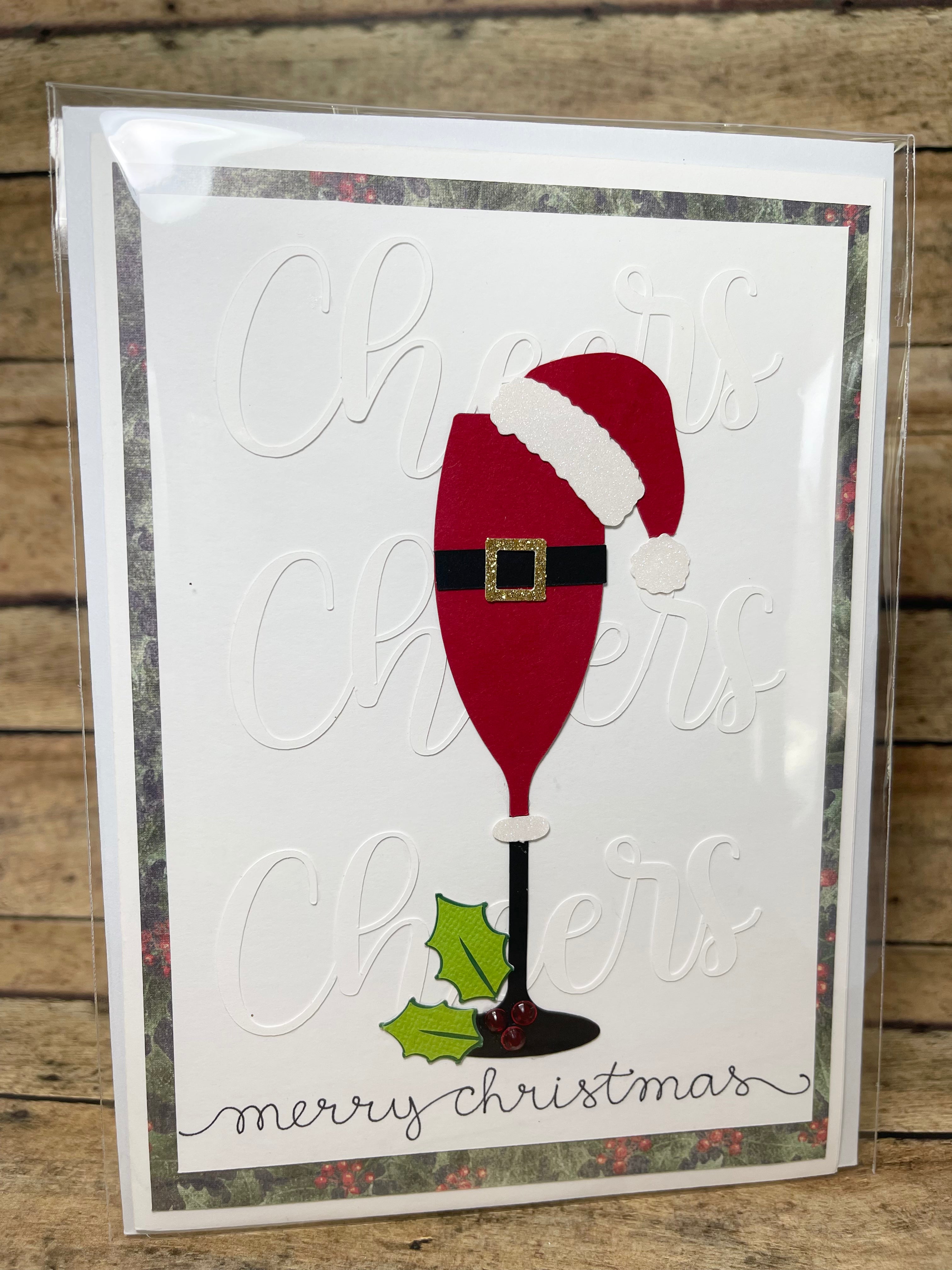 Cheers, Santa Wine Blank Handmade Christmas Card With Cocktail Confetti