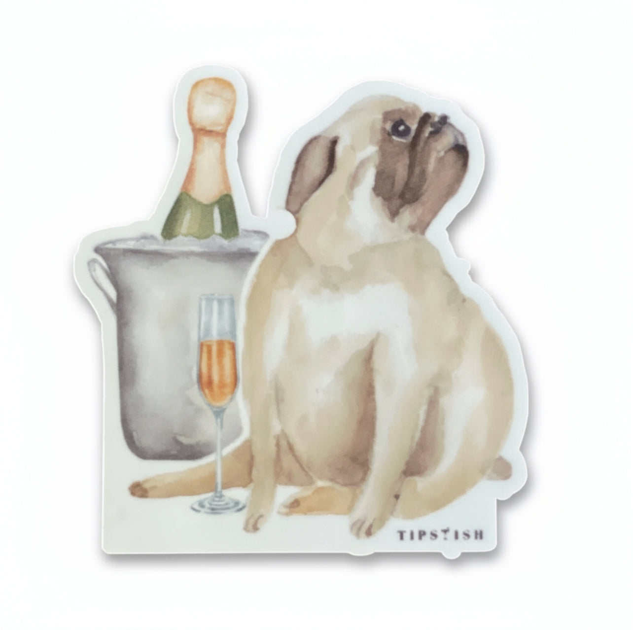Pug With Champagne Vinyl Sticker