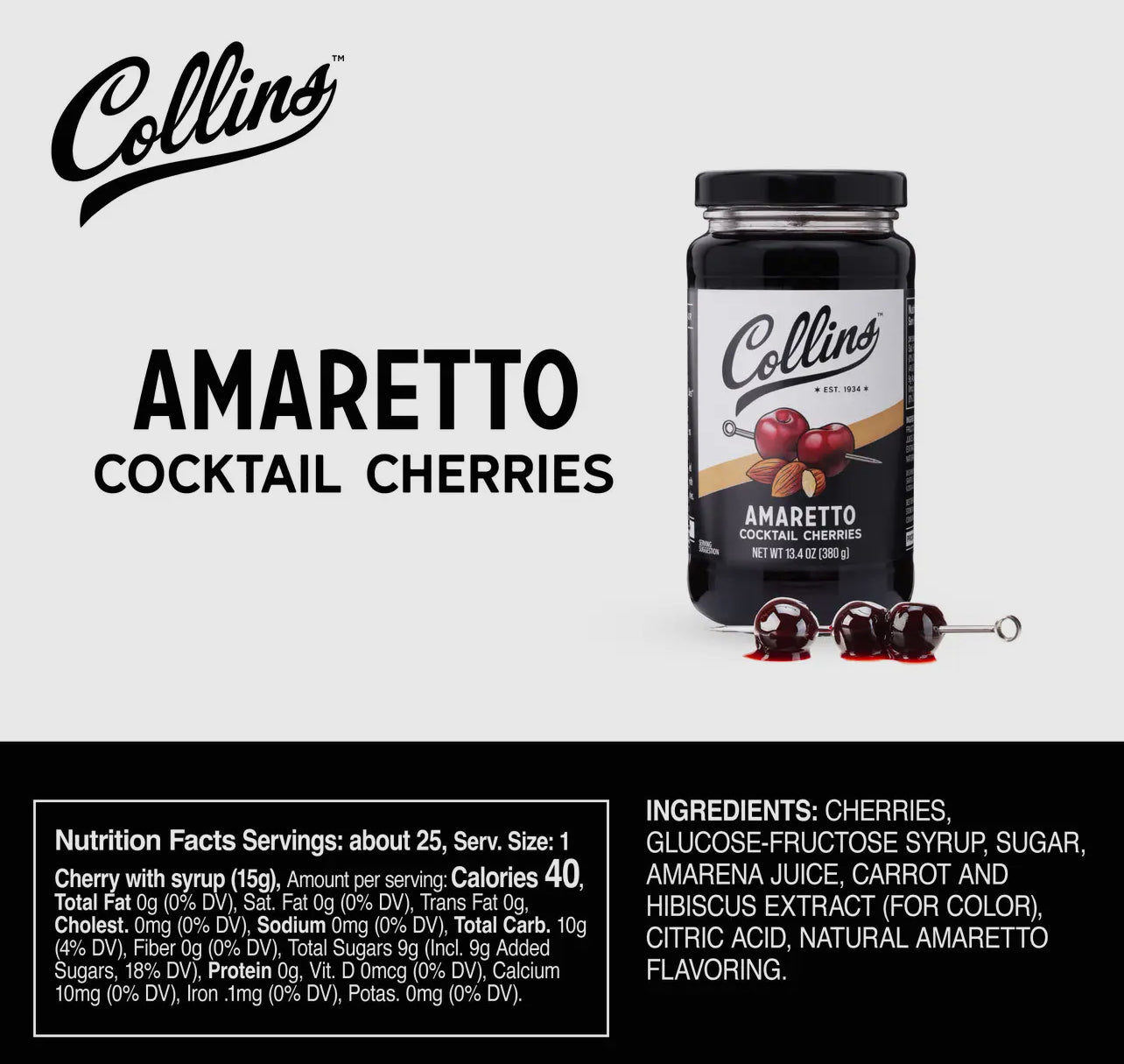 Stemless Amaretto Cherries 13.4 oz