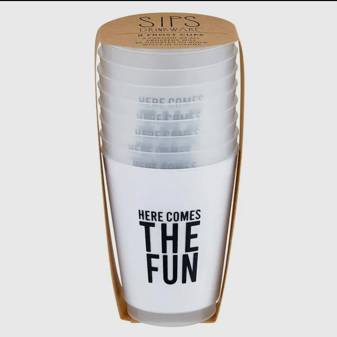 Here Comes The Fun, Reusable Plastic Cups - Set of 8