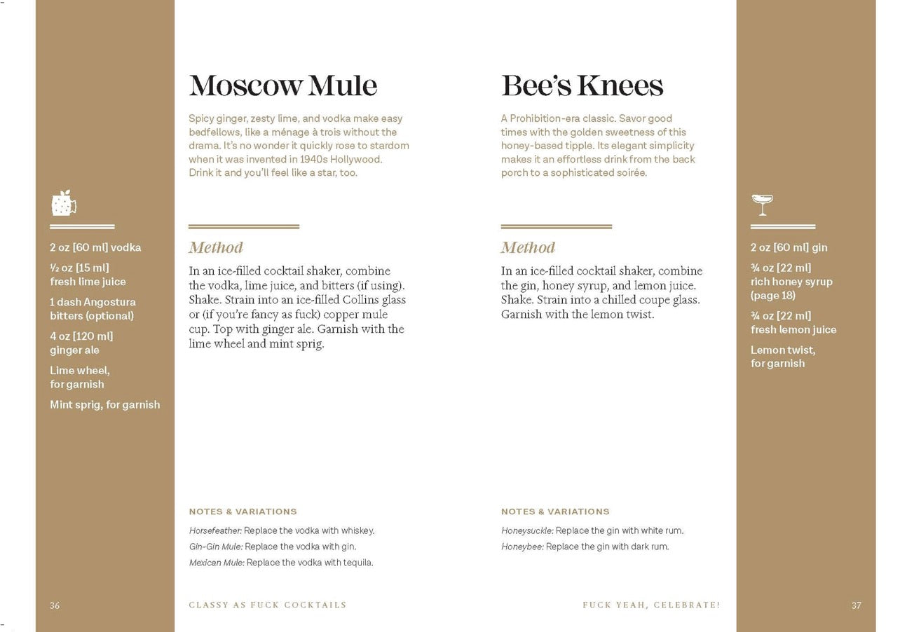 Cocktail recipe spread featuring Moscow Mule and Bee’s Knees instructions