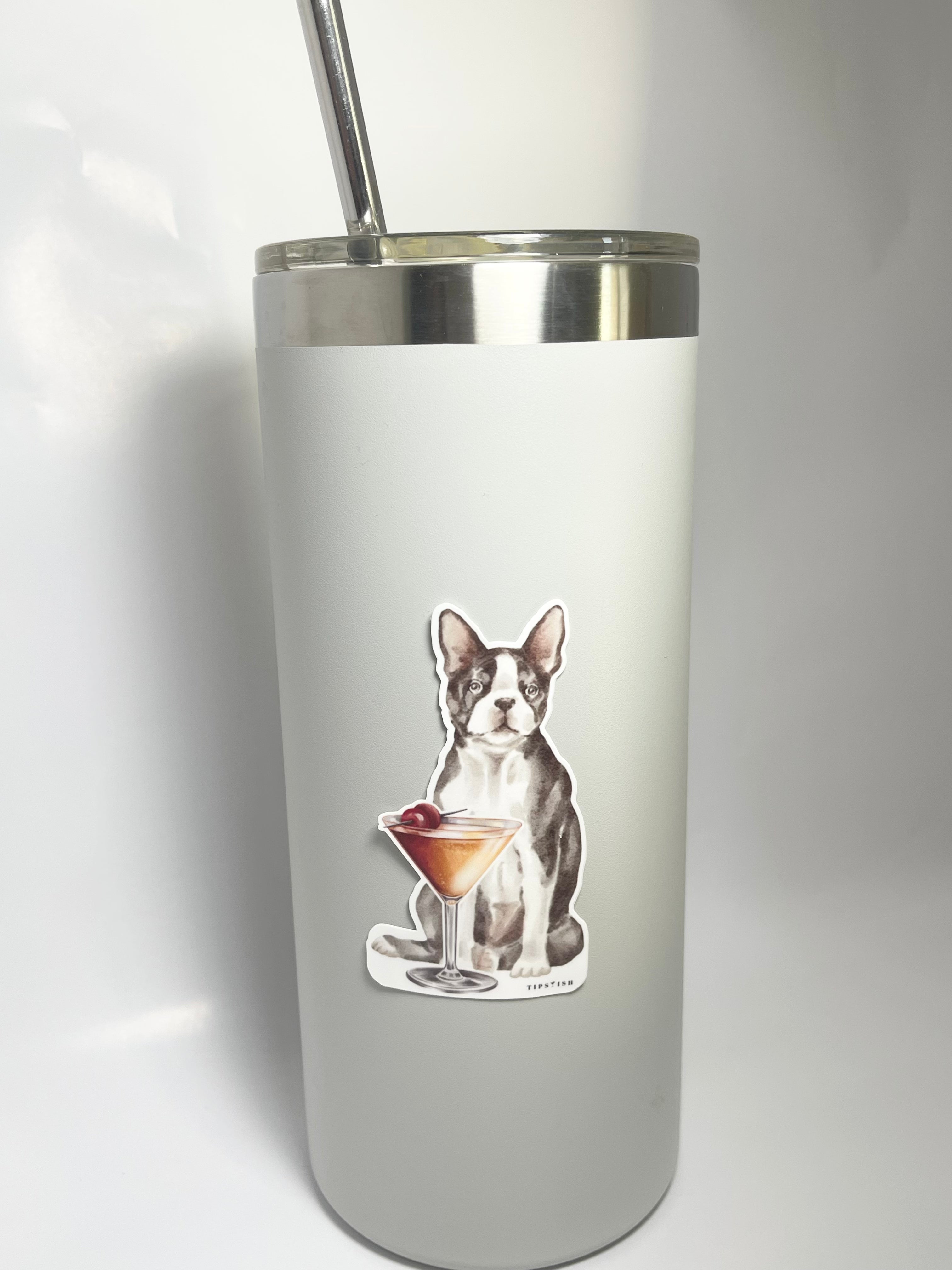 Boston Terrier And Ward 8 Cocktail: Waterproof Vinyl Sticker