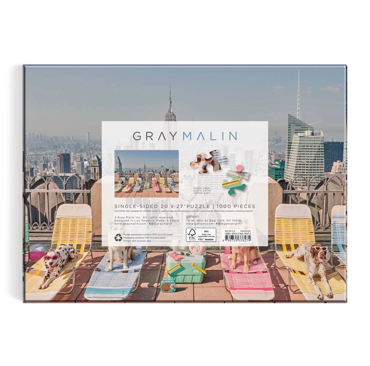 Back of Gray Malin Dogs of New York City puzzle box with product details