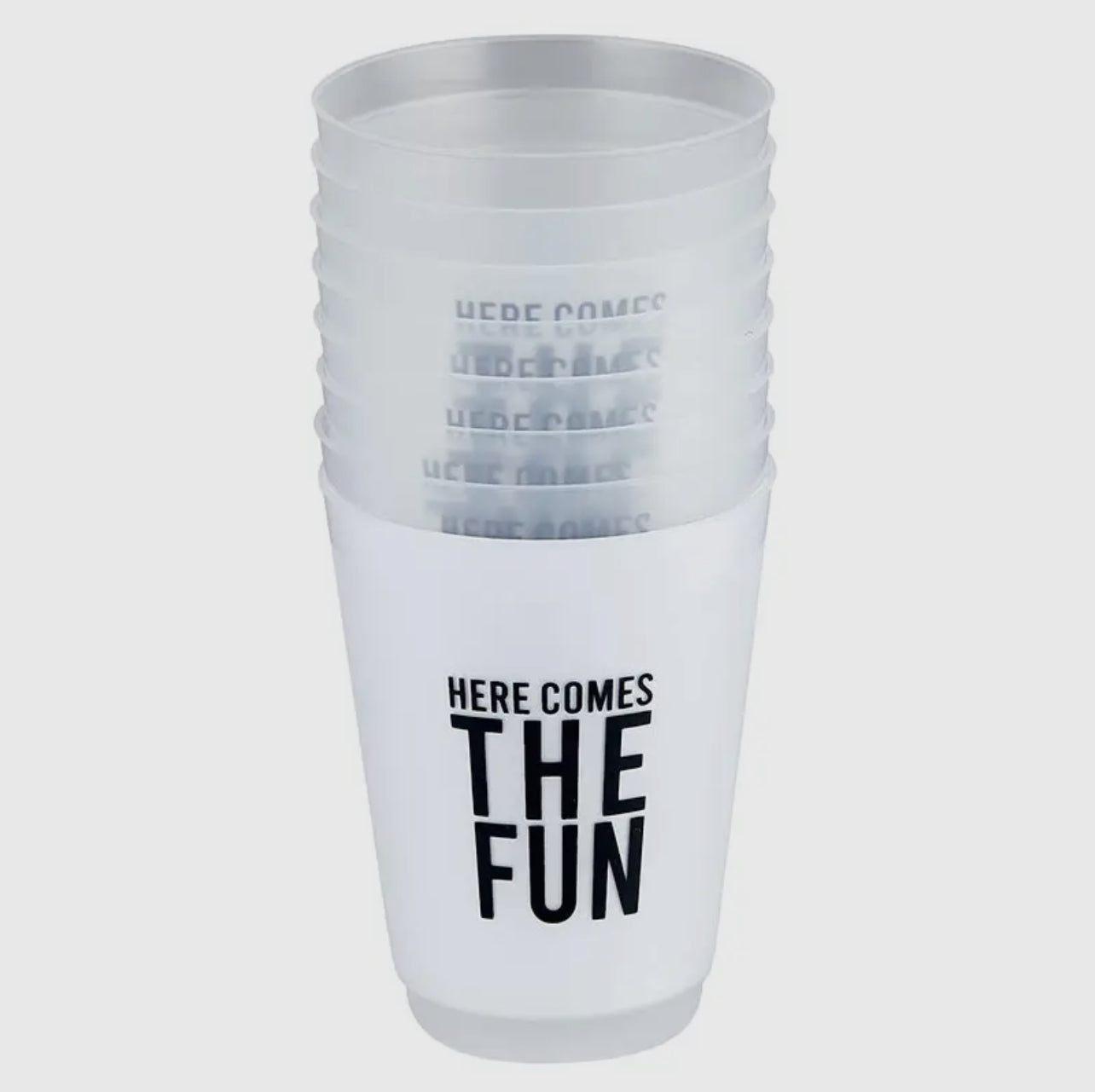 Here Comes The Fun, Reusable Plastic Cups - Set of 8