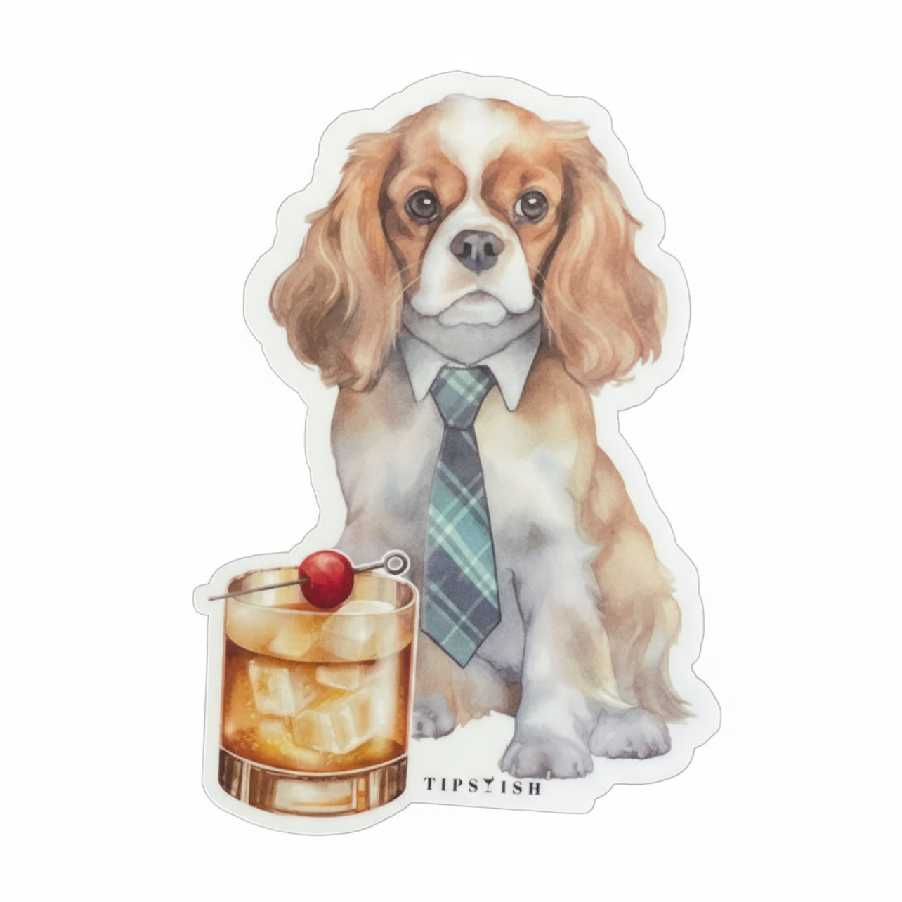 Cavalier King Charles Spaniel With Old Fashioned Cocktail Vinyl Sticker