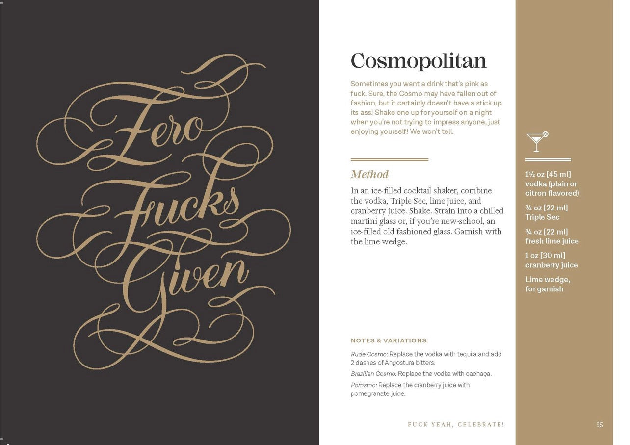 Cosmopolitan cocktail recipe page inside Classy as Fuck Cocktails book
