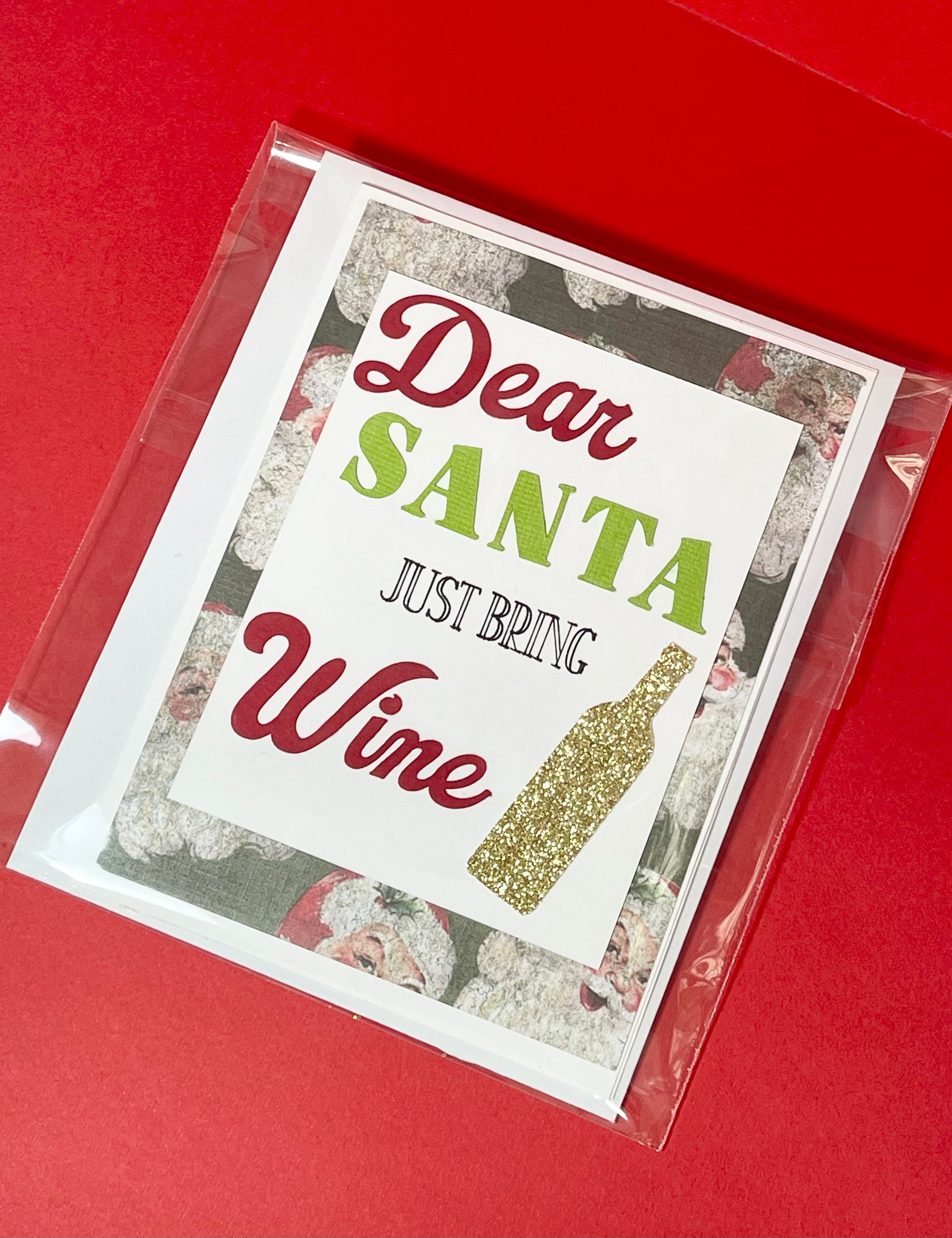 Dear Santa Please Bring Wine: Handmade Christmas Card With Wine Confetti