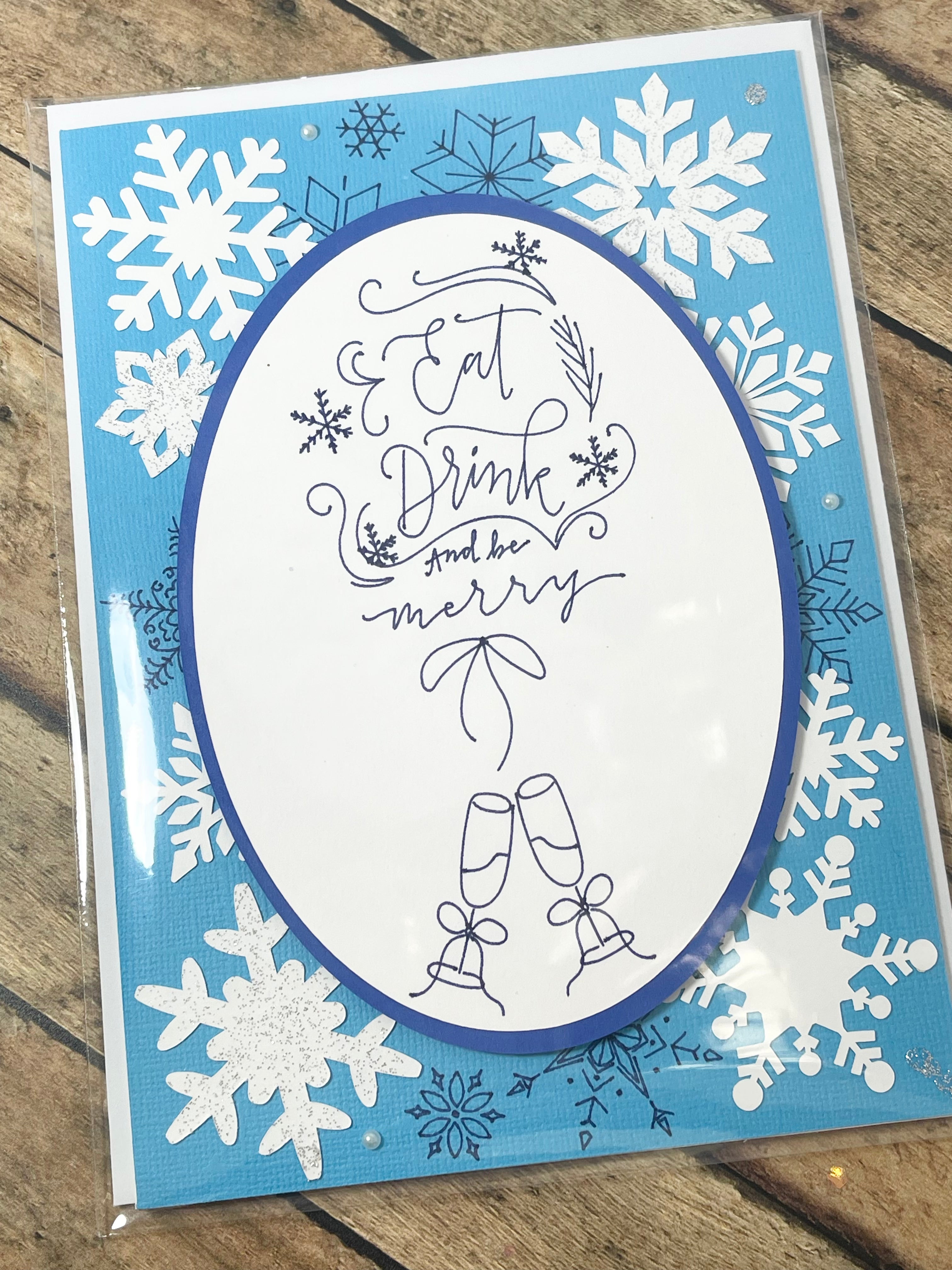 Handmade Christmas Card, Champagne, Wine Confetti