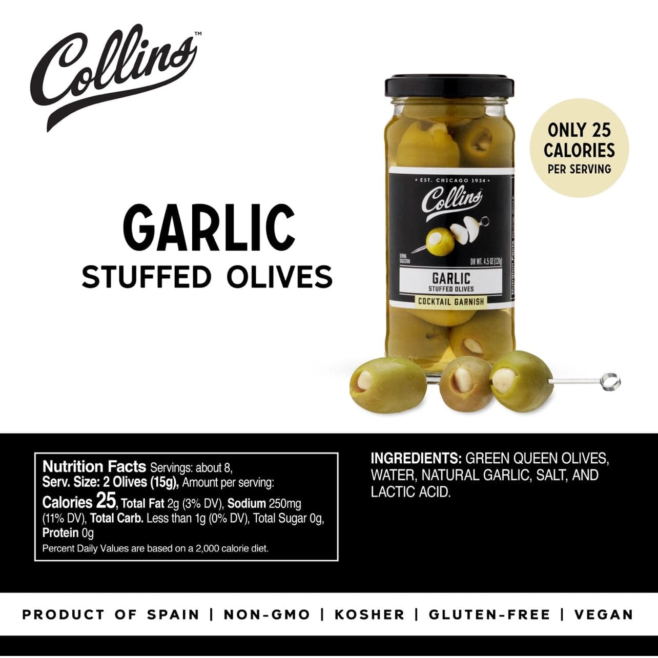 Gourmet Garlic-Stuffed Cocktail Olives - 4.5 oz